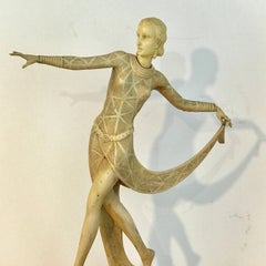 Art Deco Ivorine Tänzerin Statue Signiert Lorenzl