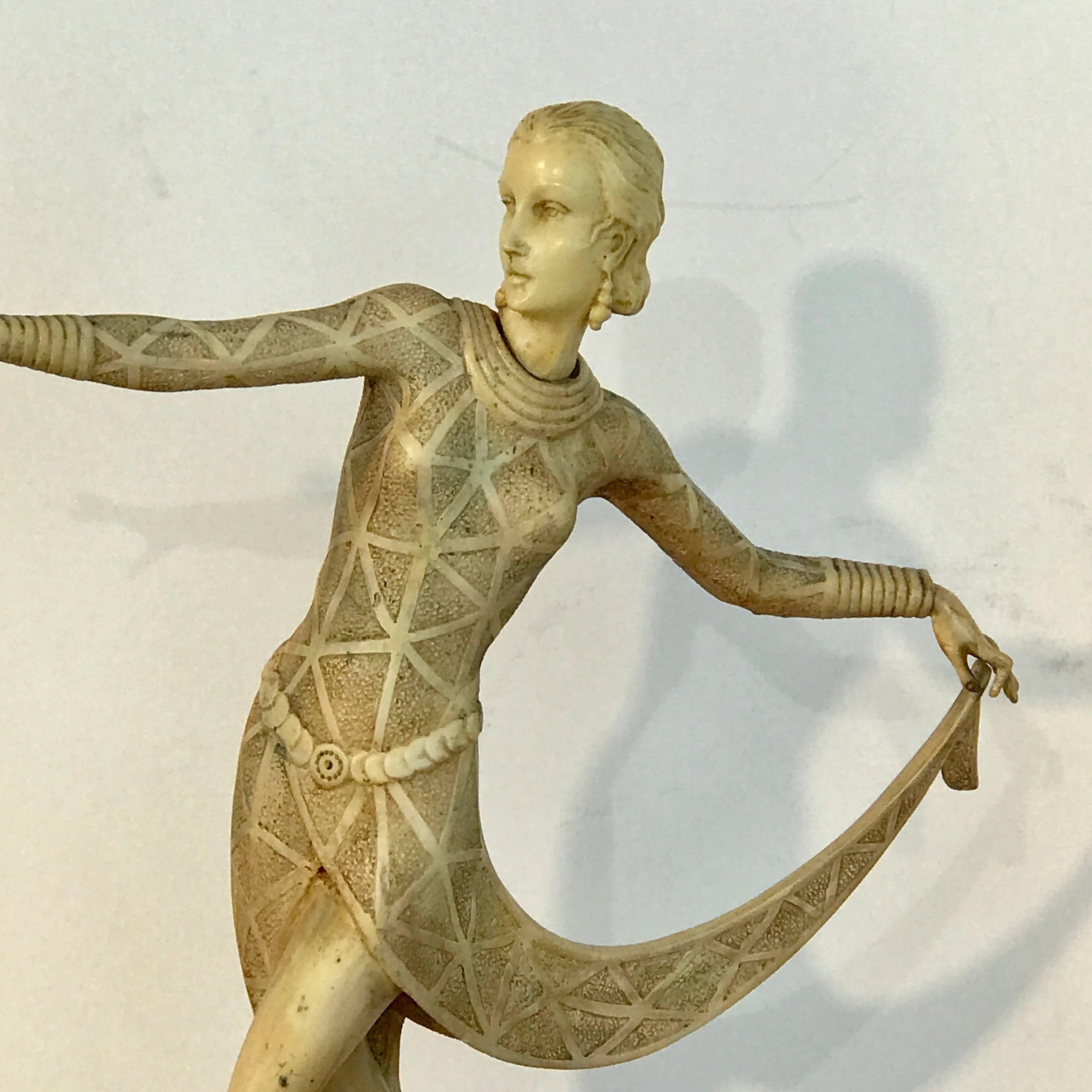 Art Deco Ivorine Dancer Statue Signed Lorenzl In Good Condition In West Palm Beach, FL