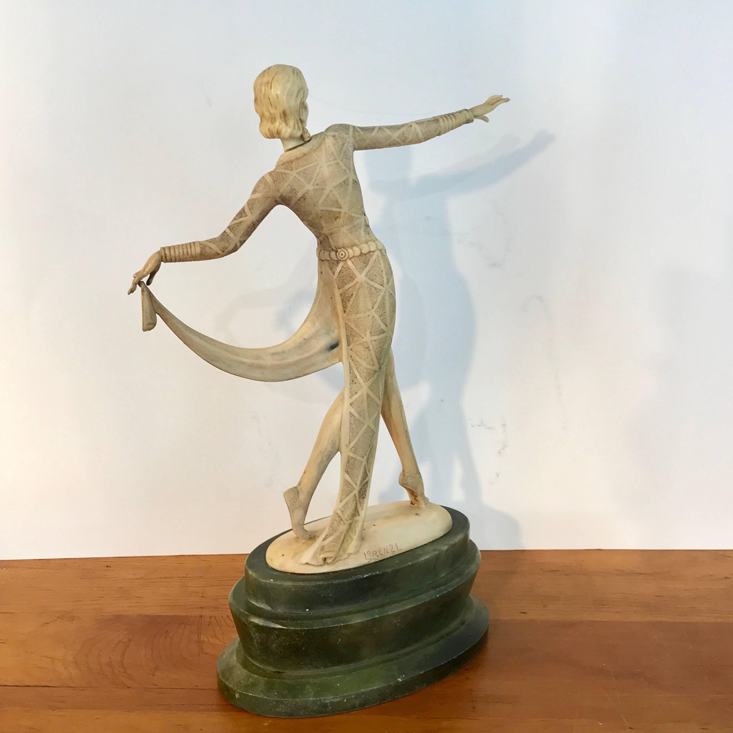 Art Deco Ivorine Dancer Statue Signed Lorenzl 1