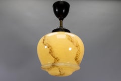 Art Deco Ivory and Brown Marbled Glass Pendant Light, Germany, 1930s