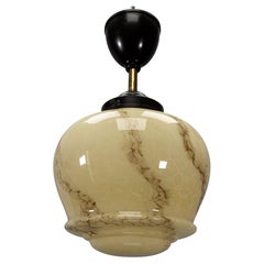 Art Deco Ivory and Brown Marbled Glass Pendant Light, Germany, 1930s