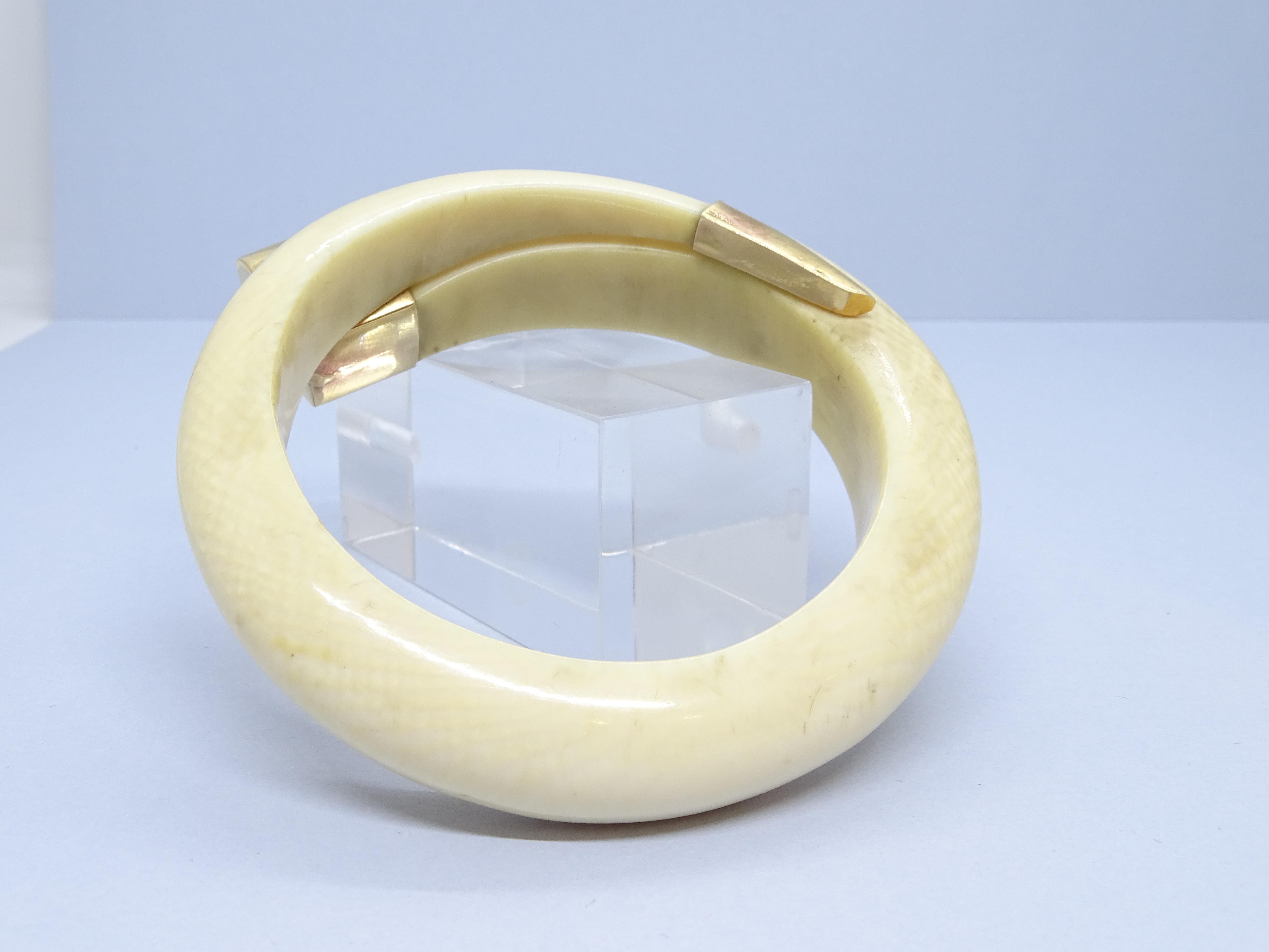 Women's or Men's Art deco ivory gold French Bracelet  For Sale