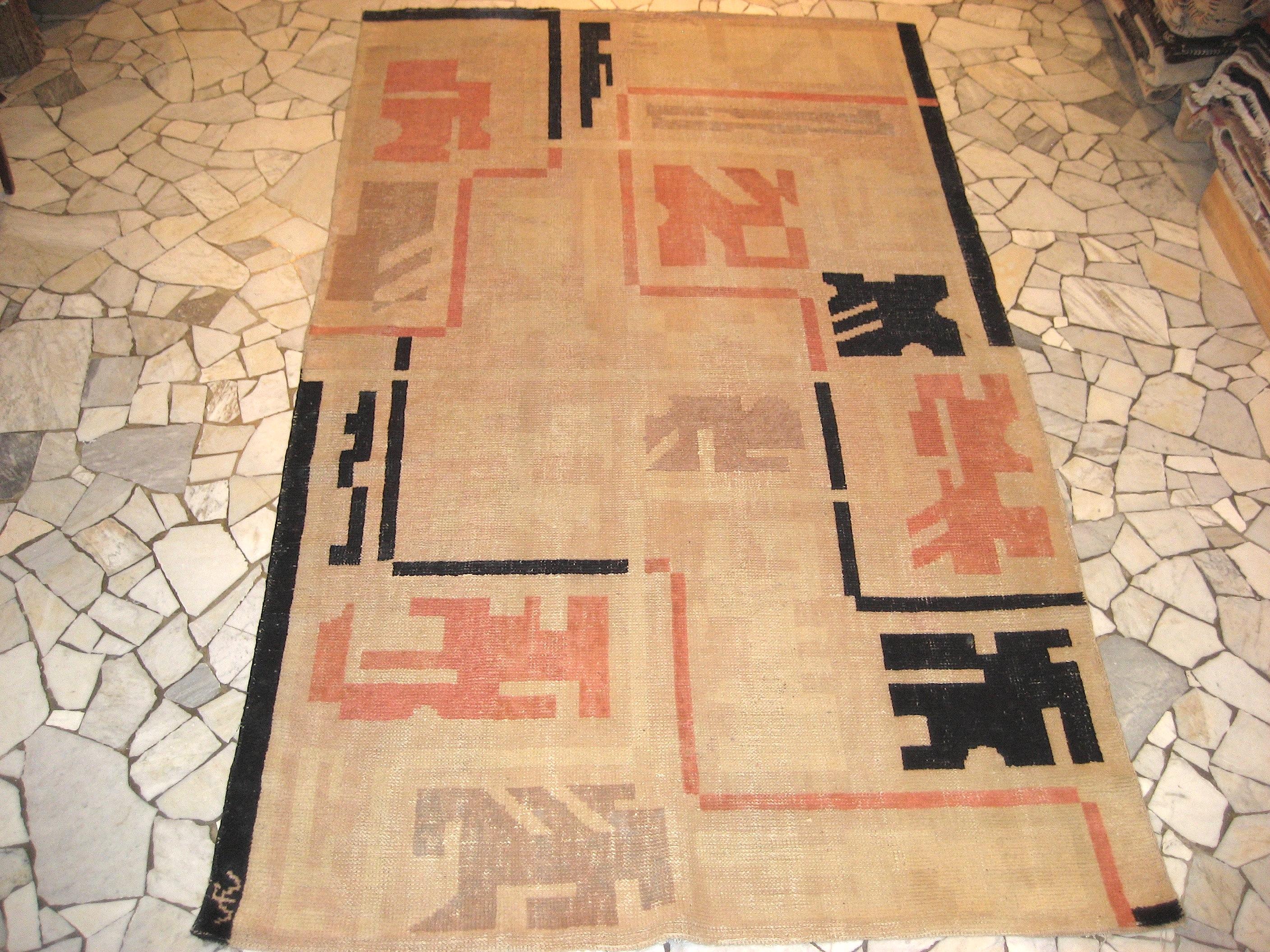 French Art Deco Ivory Wool Rug by Fernand Windels, 1930s