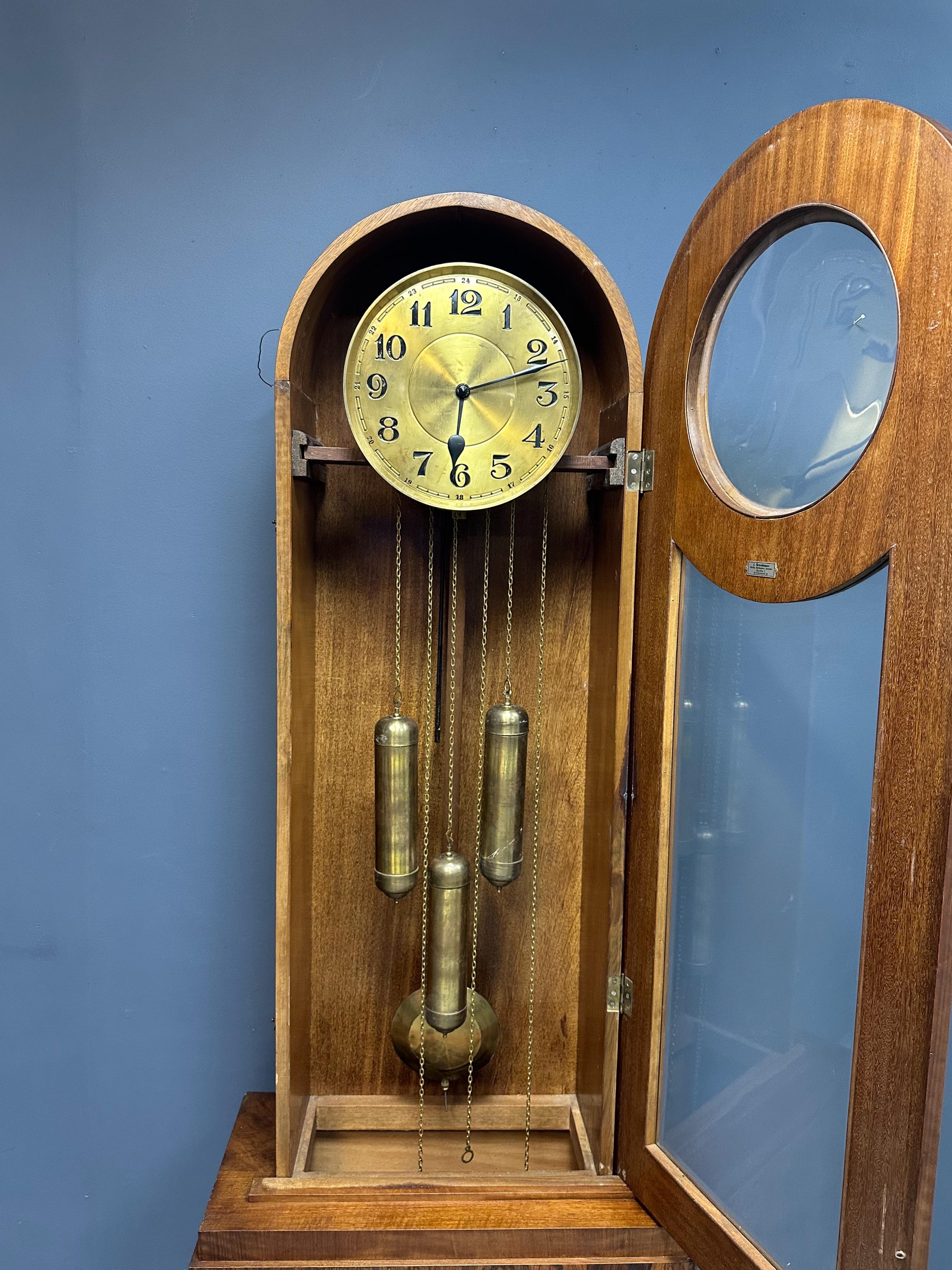 Art Deco J. Brandmann of Berlin Long Case Chiming Clock, Circa 1930s In Good Condition For Sale In Philadelphia, PA