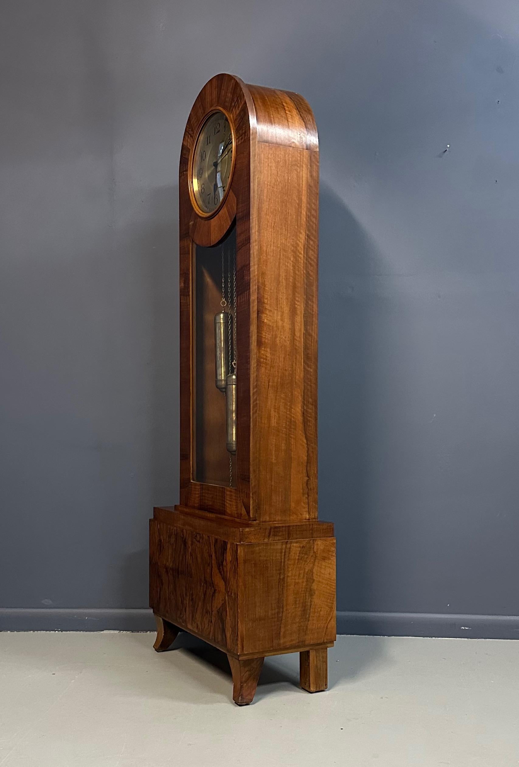 20th Century Art Deco J. Brandmann of Berlin Long Case Chiming Clock, Circa 1930s For Sale