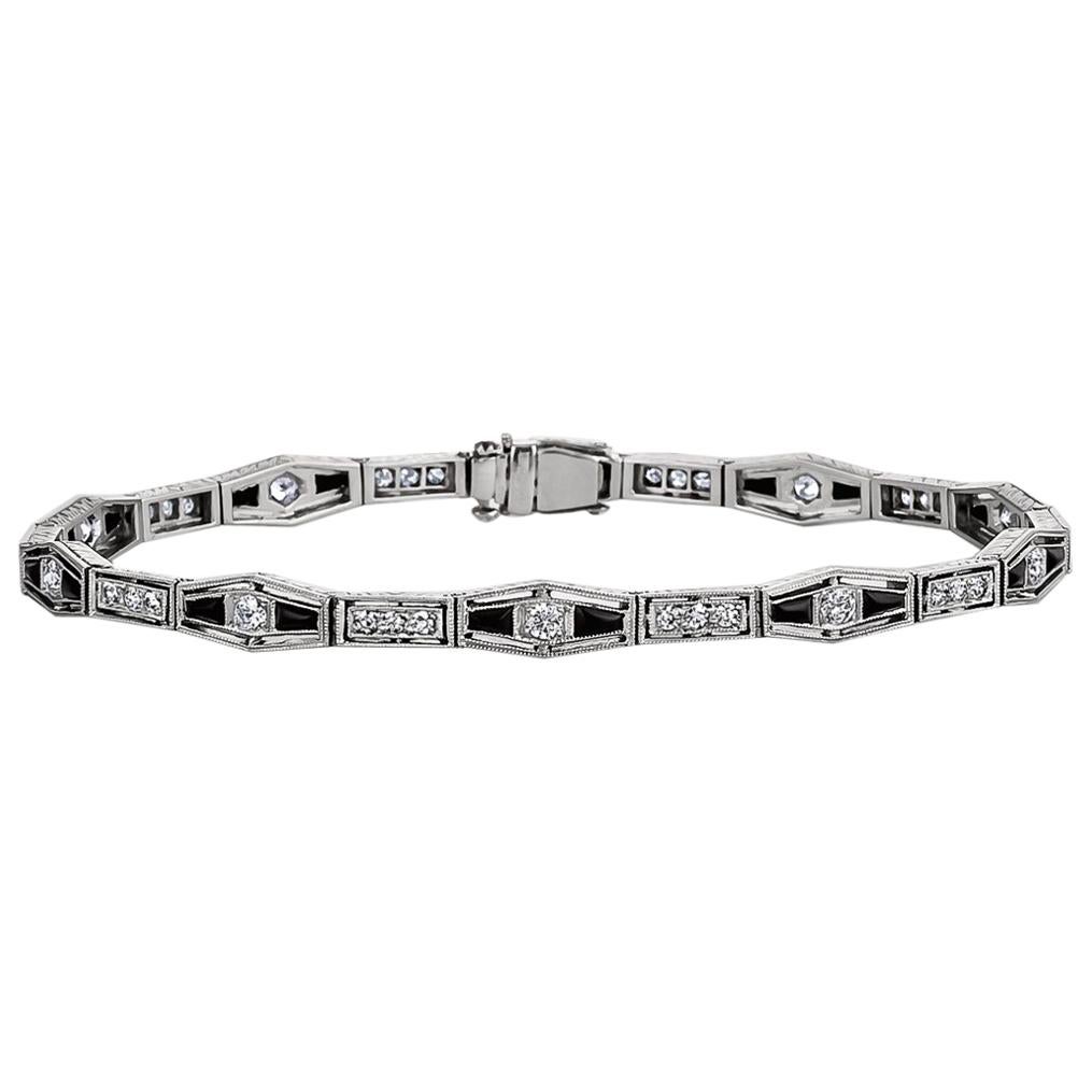 Art Deco J. E. Caldwell Diamond Onyx Platinum Line Bracelet