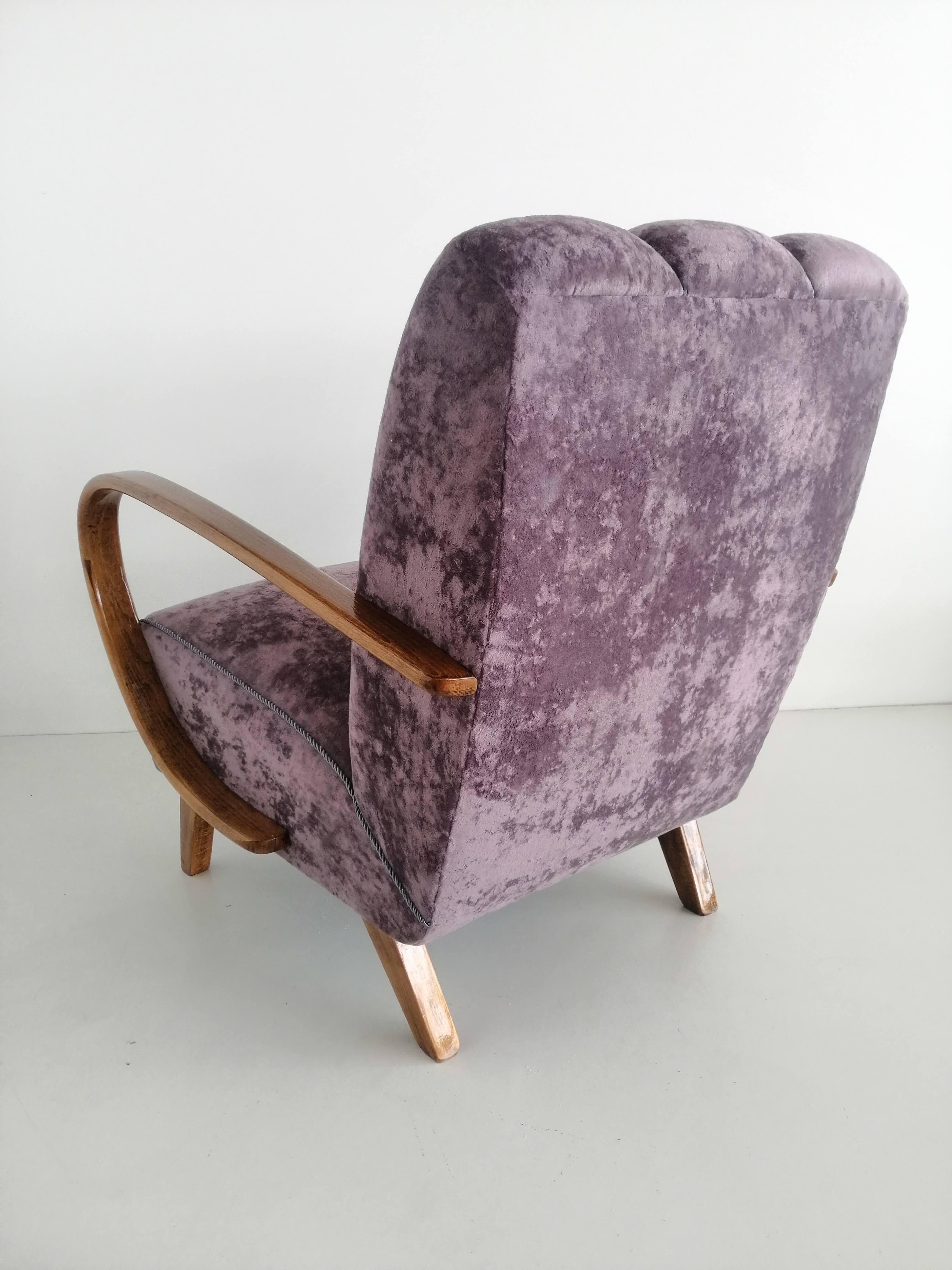 Walnut Art Deco J. Halabala Armchair For Sale