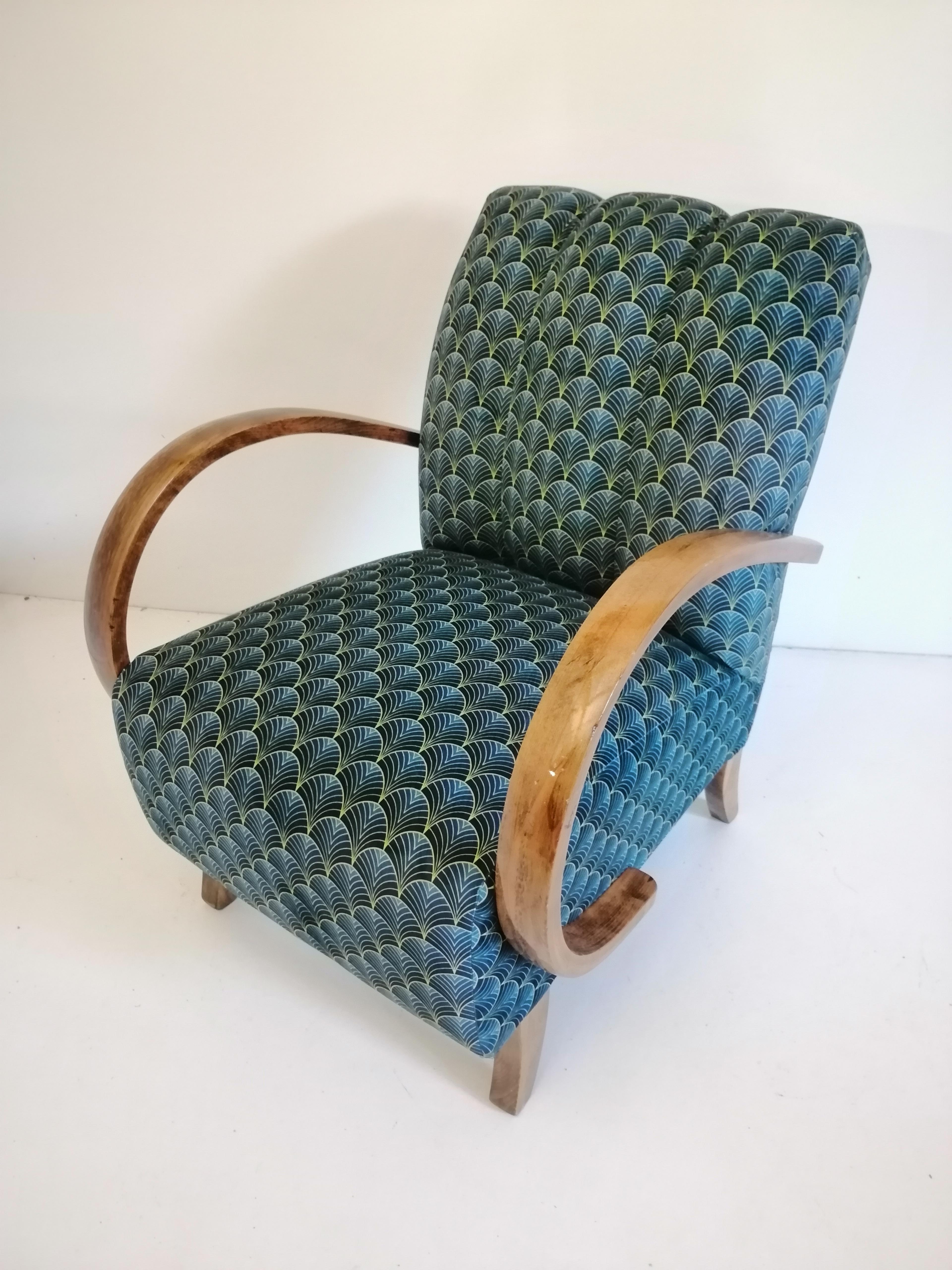 Walnut Art Deco J. Halabala Armchair from 1940 For Sale