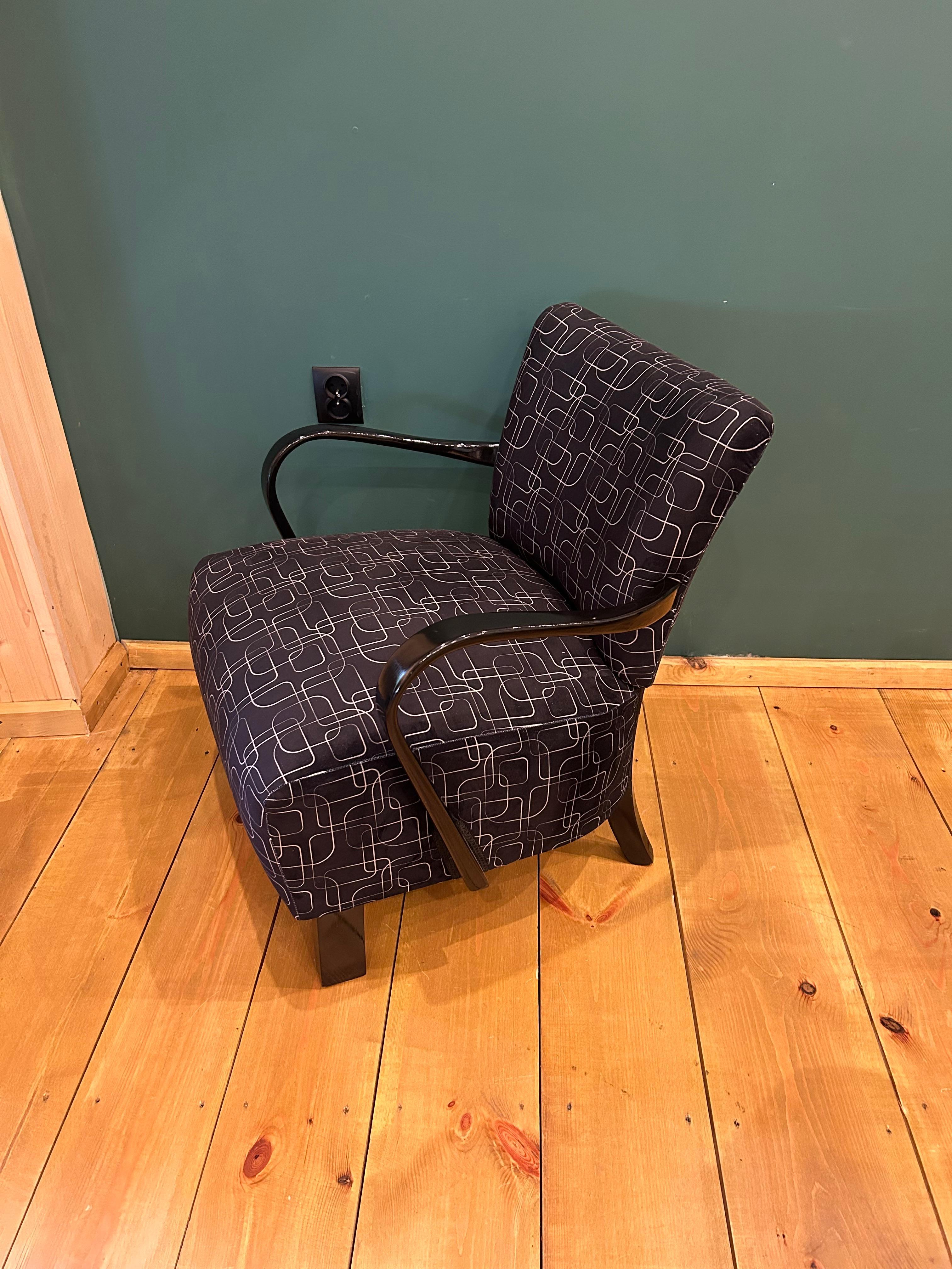 Walnut Art Deco J. Halabala Armchair  For Sale