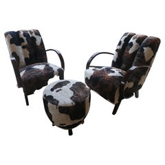 Art Deco J. Halabala Set 2 chairs and pouf