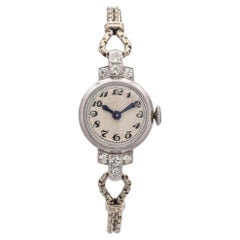 Art Deco J. Schulz Platin-Diamant- Schweizer Uhr mit 14K Weißgold-Armband