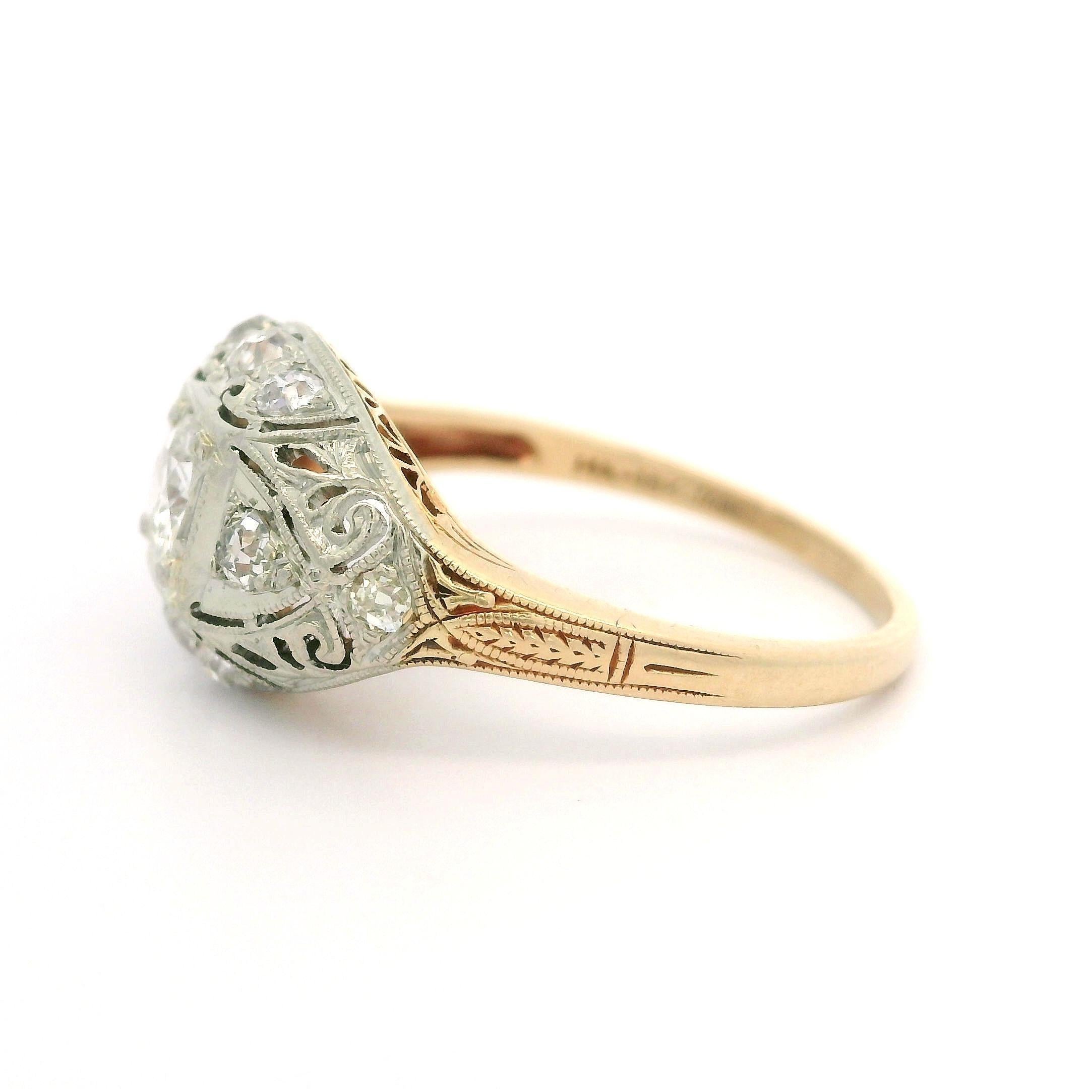 –Stone(s)–
(1) Natural Genuine Diamond - Old European Cut - Prong Set - H Color - SI1 Clarity - 0.28ct (approx.)
(10) Natural Genuine Diamonds - Old Round & Old European Cut - Pave Set - H/I Color - VS2-SI2 Clarity - 0.35ctw (approx.)
Total Carat