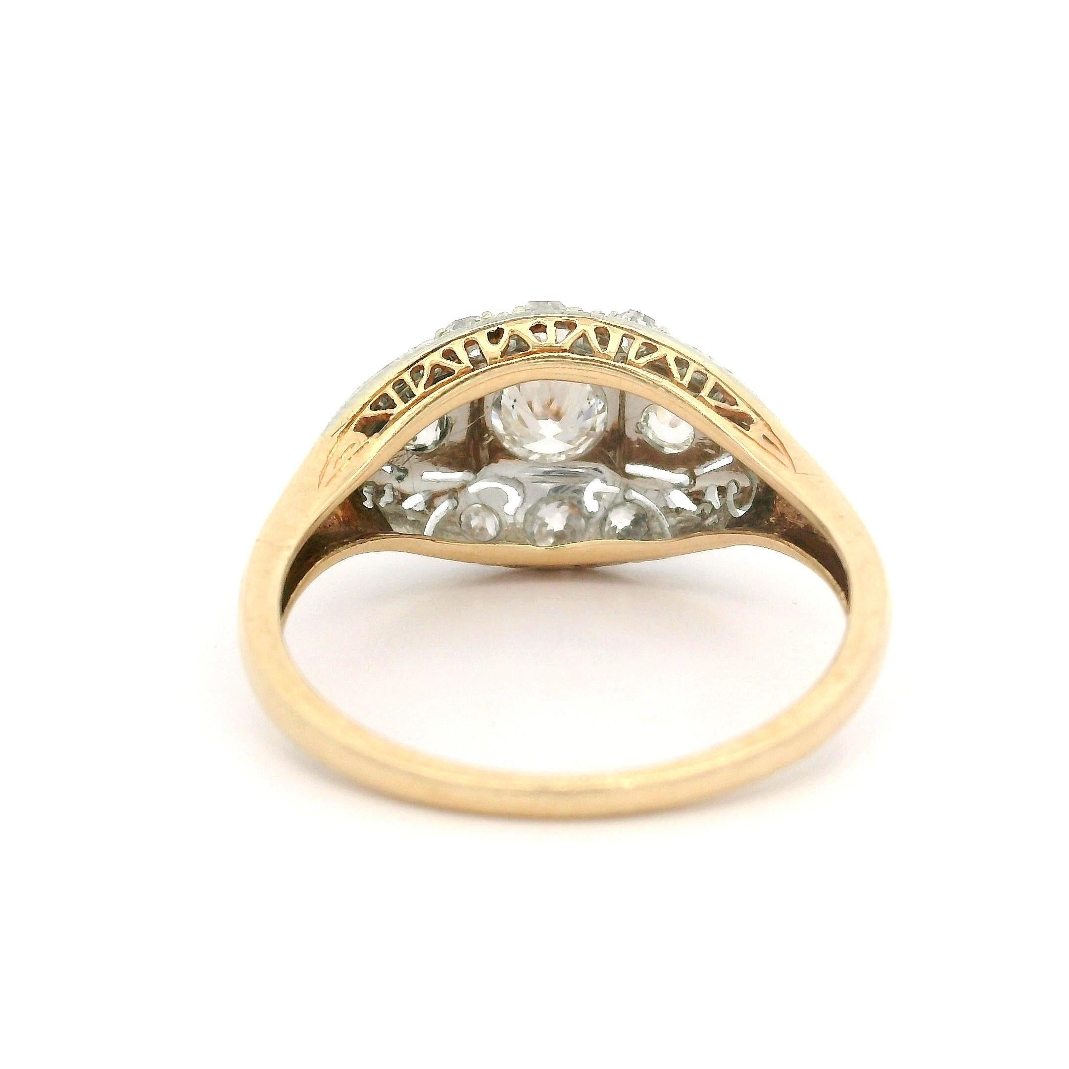 Art Deco Jabel 14k Gold 0.63ctw Old Cut Diamond Engraved Detailed Filigree Ring In Excellent Condition For Sale In Montclair, NJ
