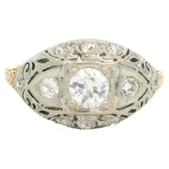 Art Deco Jabel 14k Gold 0.63ctw Old Cut Diamond Engraved Detailed Filigree Ring