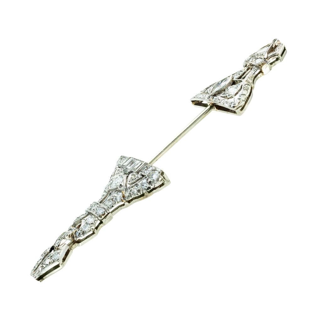Art Deco diamond and platinum jabot brooch circa 1925. Jacob's Diamond & Estate Jewelry.

ABOUT THIS ITEM:  #P-DJ131E. Scroll down for detailed specifications.  Jabot pins have been in use for centuries.  They are characterized by having two parts,