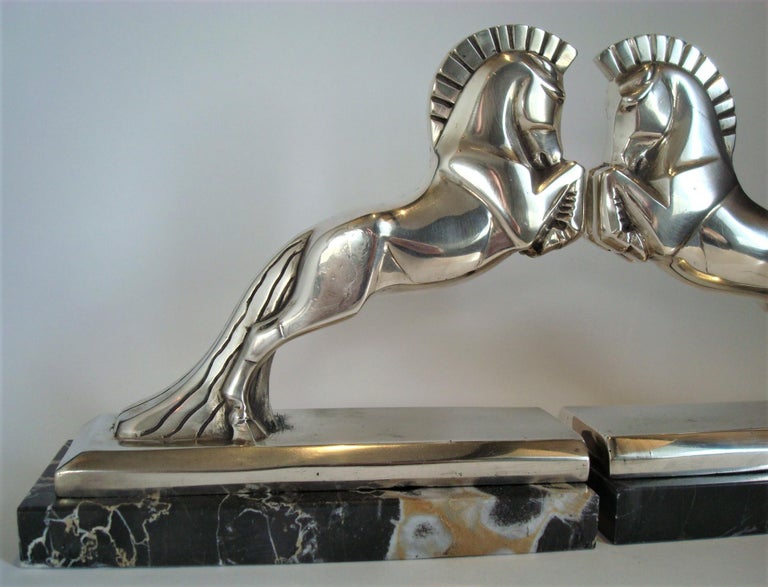 French Art Deco Jacques Cartier Horse Bookends Bronze Sculpture, c 1930, France