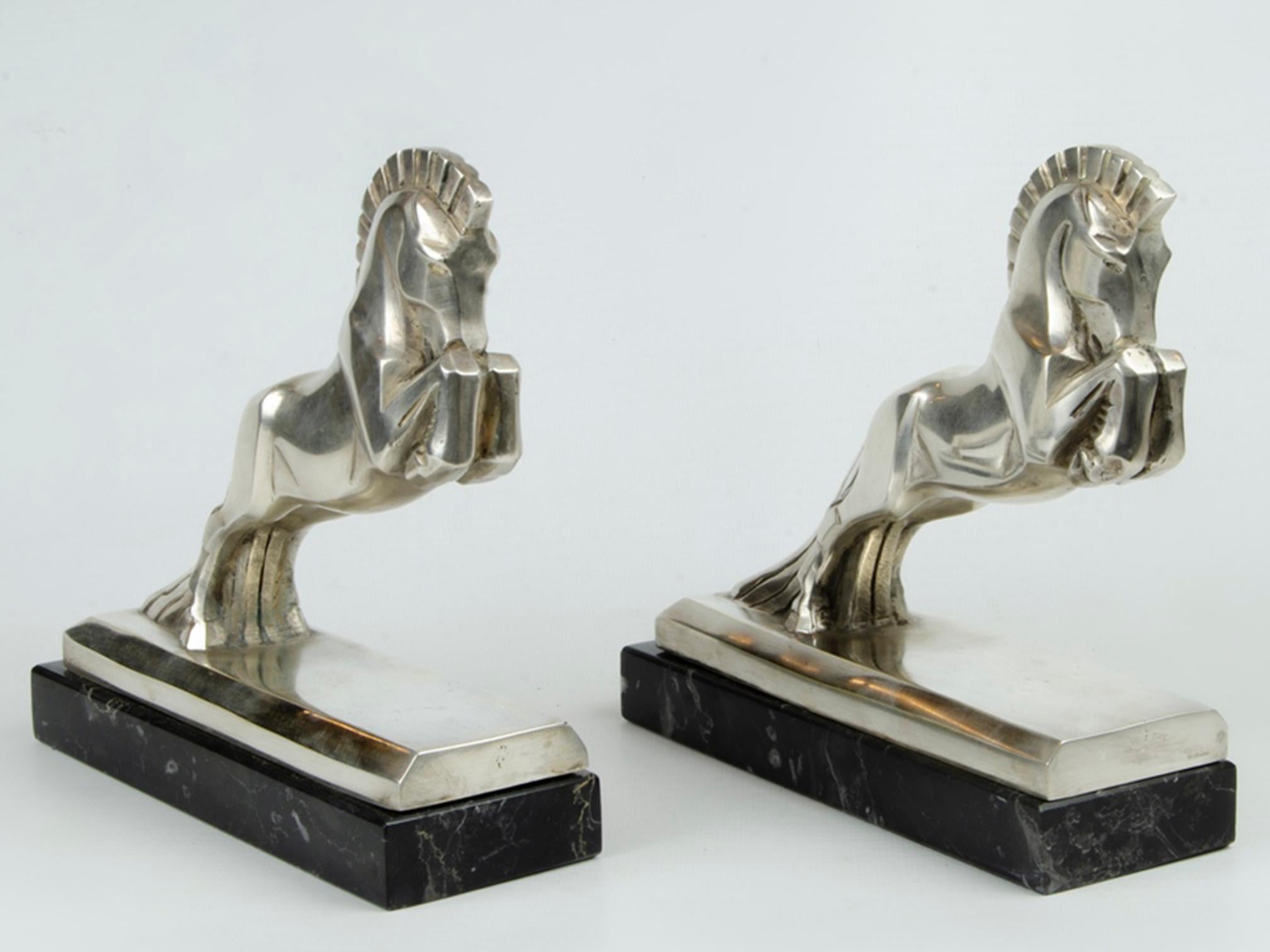 20th Century Art Deco Jacques Cartier Horse Bookends Bronze Sculpture, c 1930, France For Sale