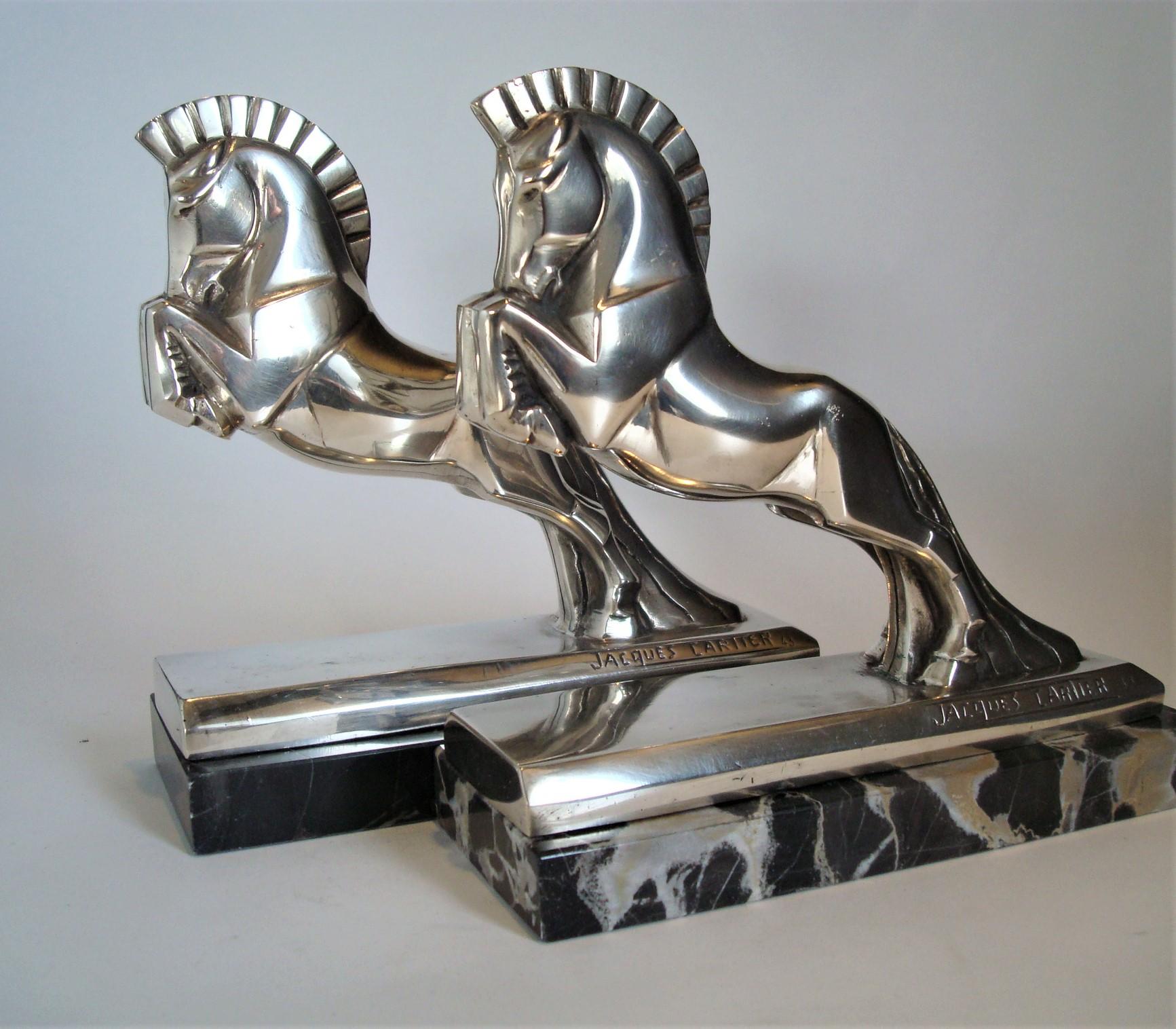 Art Deco Jacques Cartier Horse Bookends Bronze Sculpture, c 1930, France 2