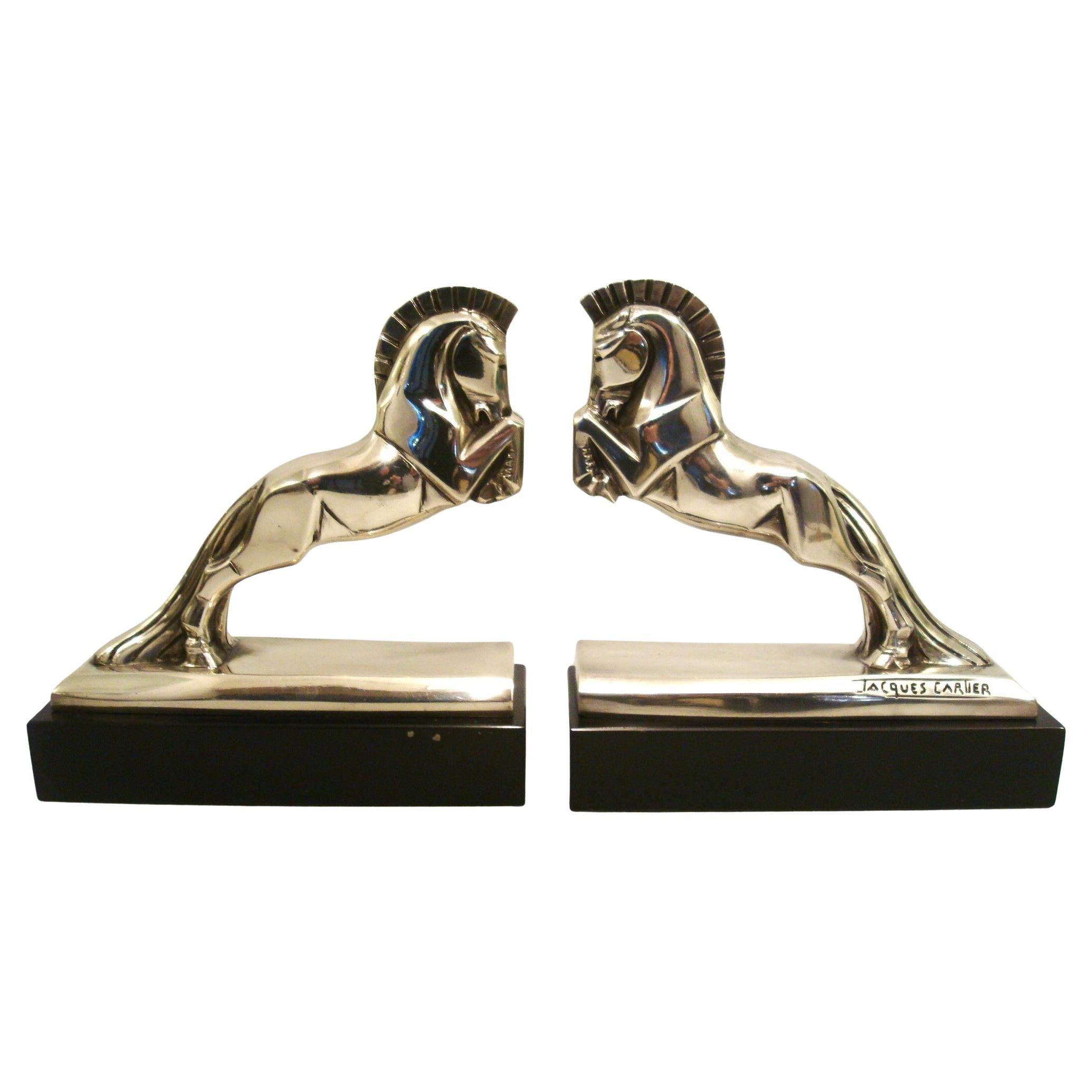 Art Deco Jacques Cartier Horse Bookends Bronze Sculpture, c 1930, France