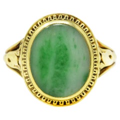 Art Deco Jade 14 Karat Yellow Gold Scrolling Iris Ring
