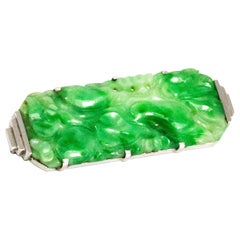 Art Deco Jade and 14 Carat White Gold Brooch
