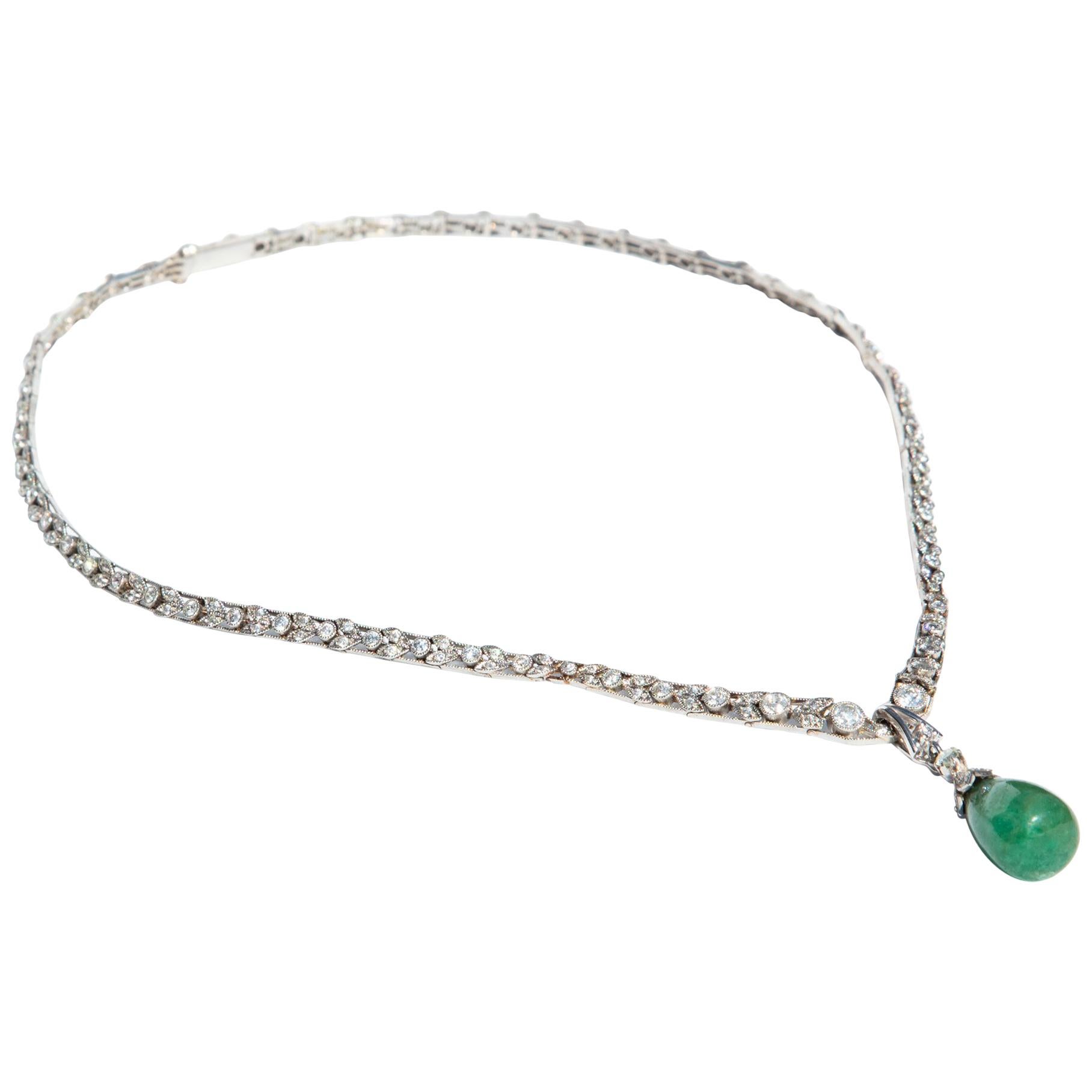 Art Deco Jade and Diamond Necklace For Sale at 1stDibs