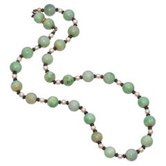 Art Deco Jade and Pearl with Silver Beaded Strand Necklace