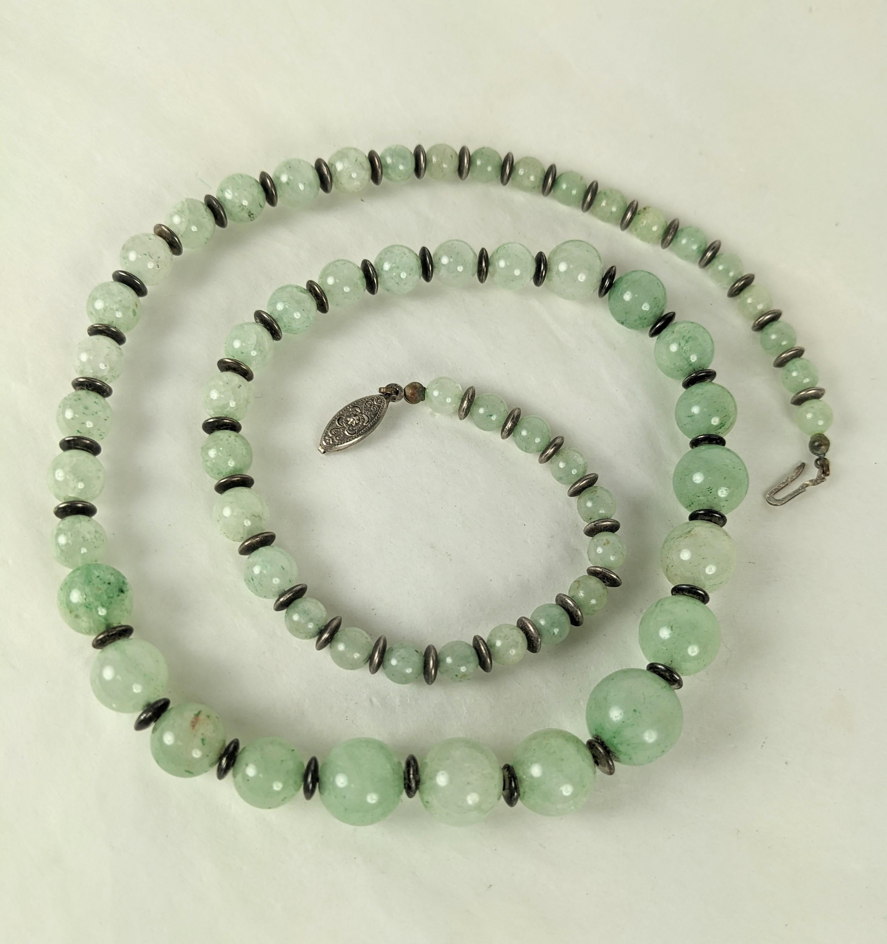Women's Art Deco Jade and Silver Bead Graduated Beads  For Sale