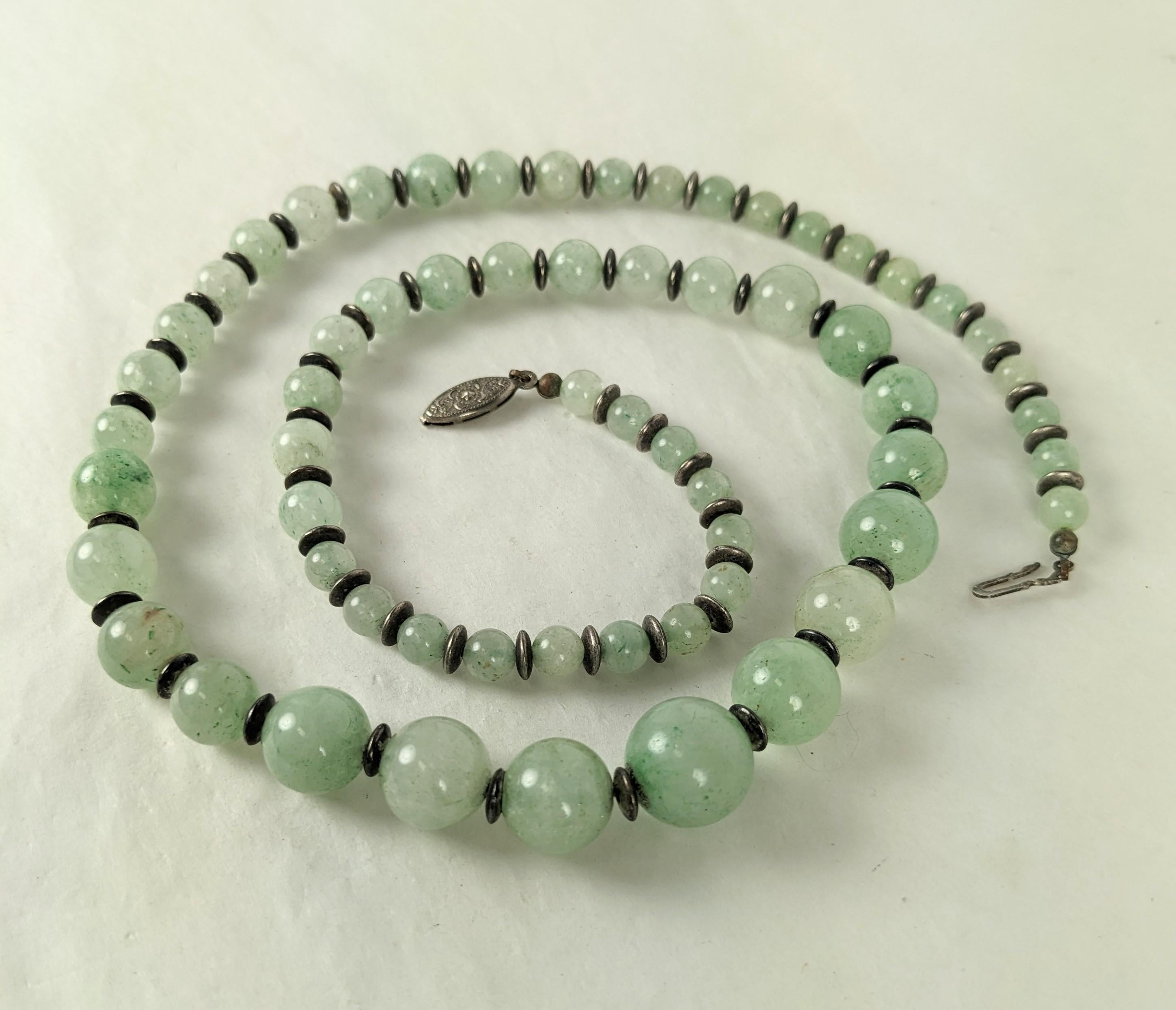 Art Deco Jade and Silver Bead Graduated Beads  For Sale 1