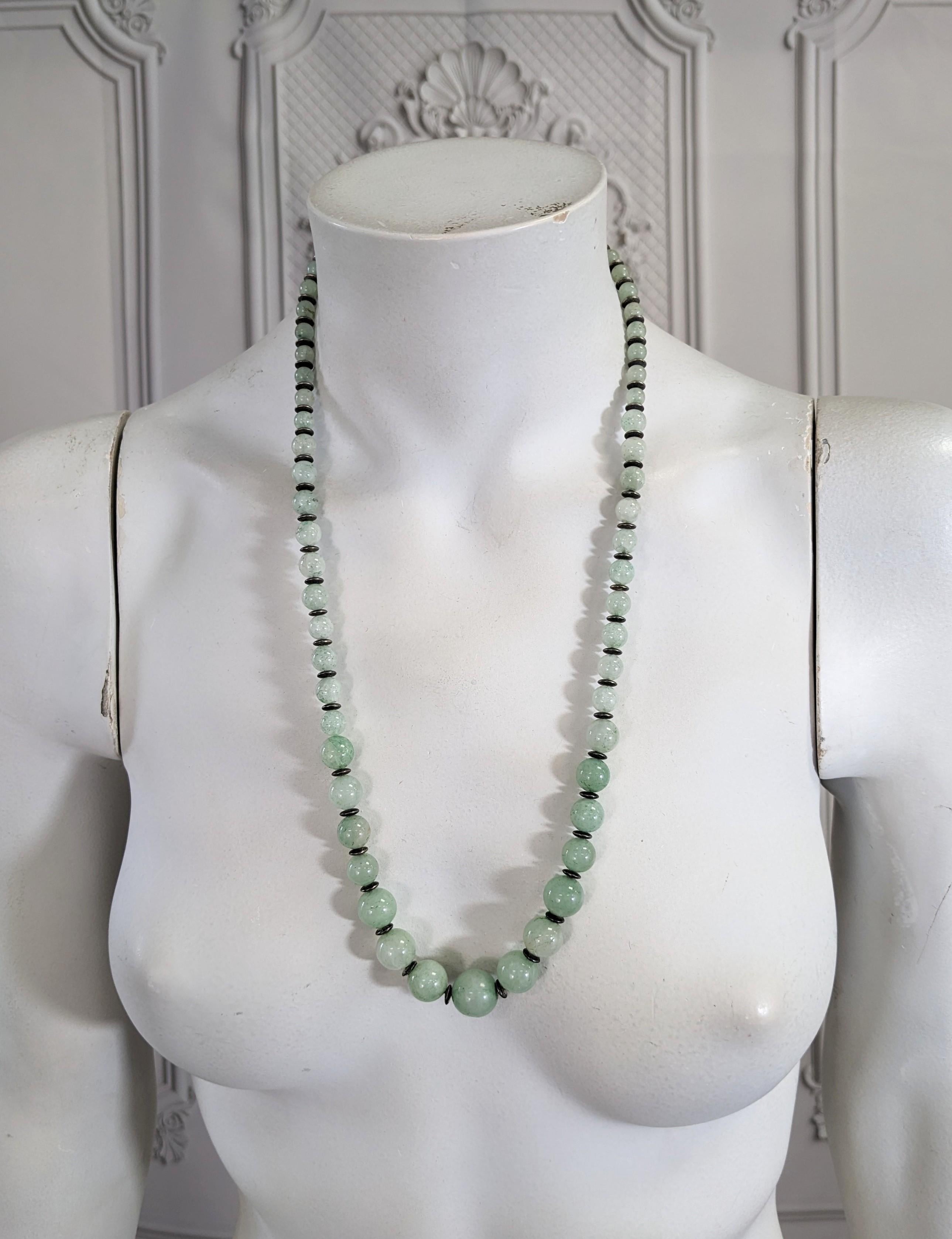 Art Deco Jade and Silver Bead Graduated Beads  For Sale 2