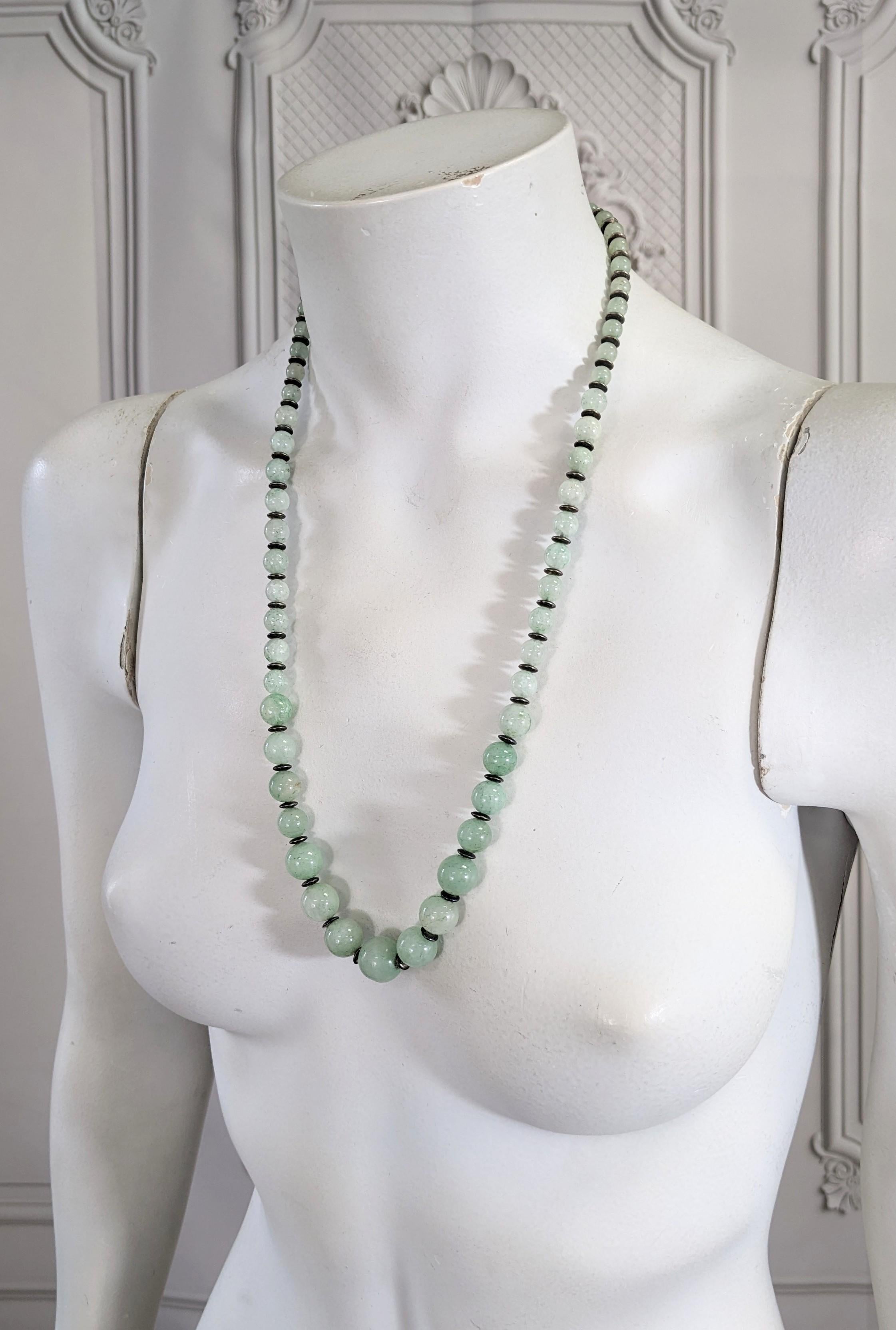 Art Deco Jade and Silver Bead Graduated Beads  For Sale 3