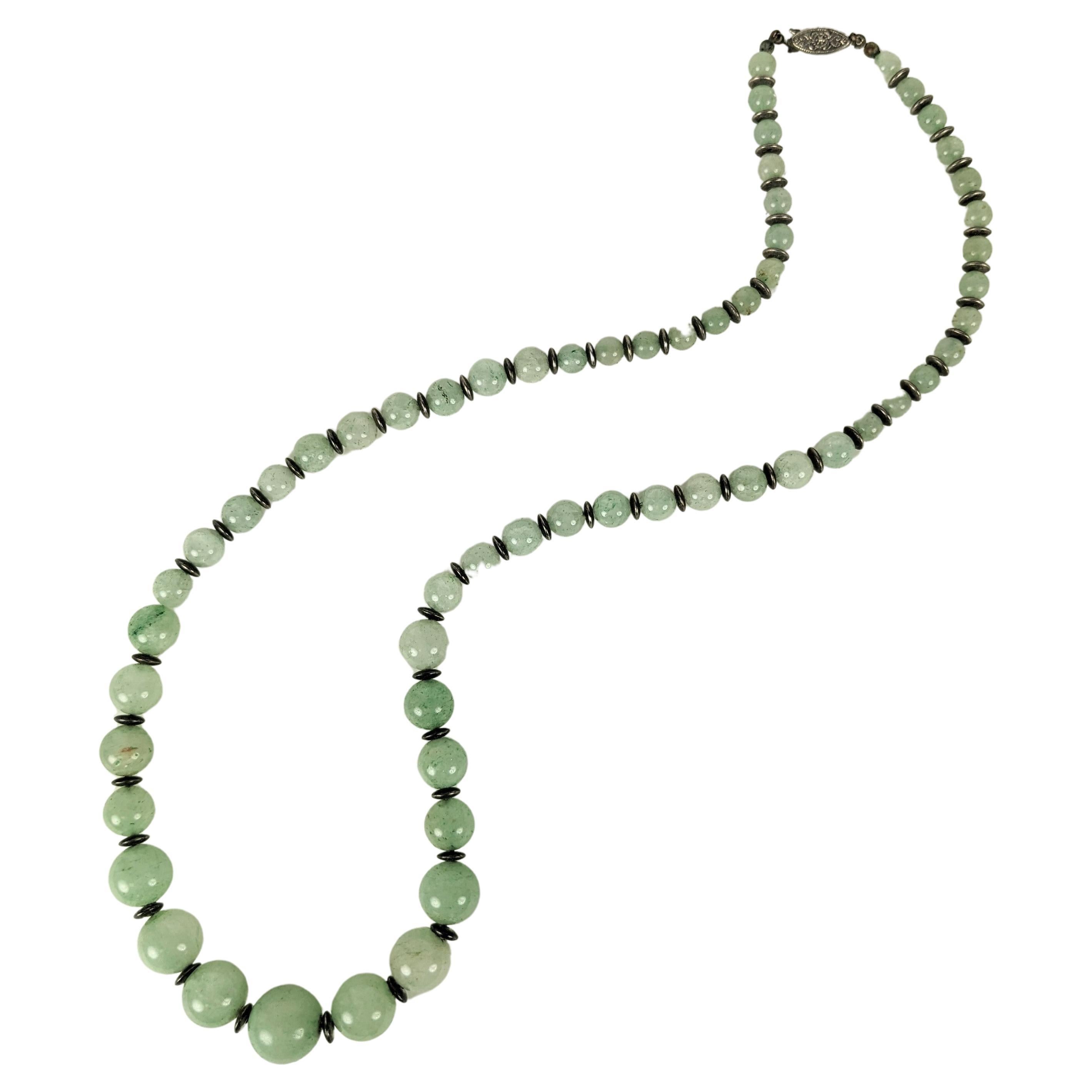 Art Deco Jade and Silver Bead Graduated Beads  For Sale