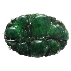 Antique Art Deco Jade Brooch Deep Emerald Green, Certified Untreated Kosmochlor Jade