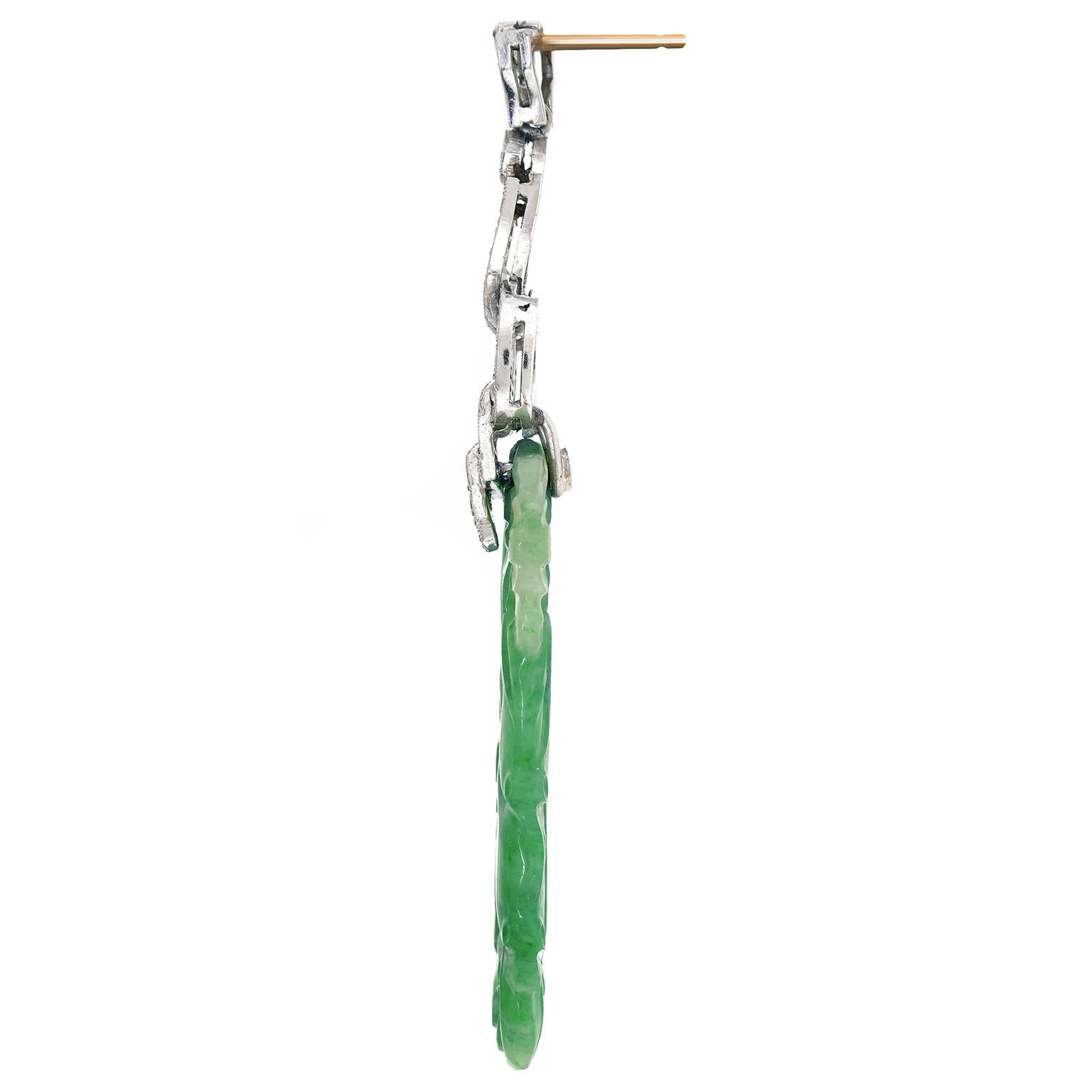 Art Deco Jade Chandelier Earrings GIA For Sale 5