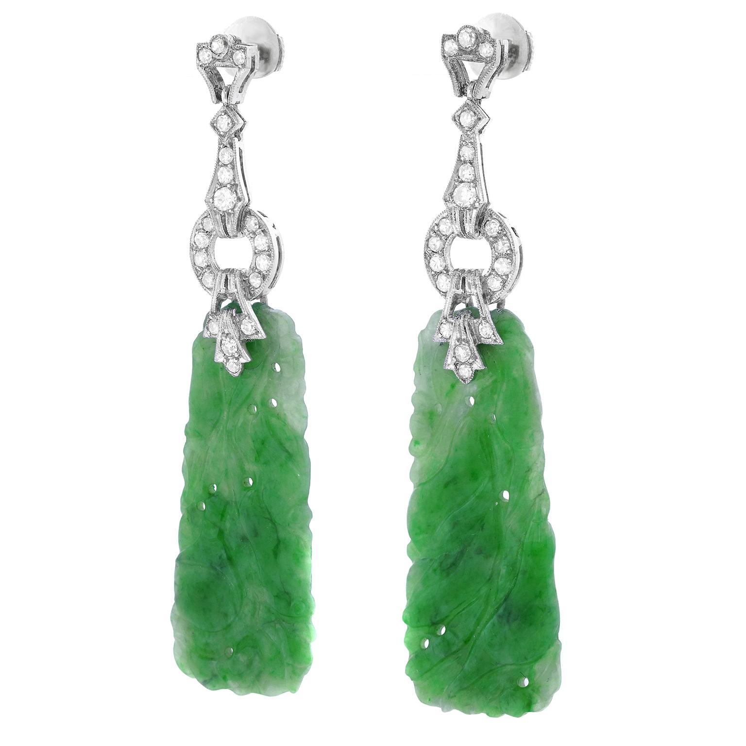 Art Deco Jade Chandelier Earrings GIA For Sale 2