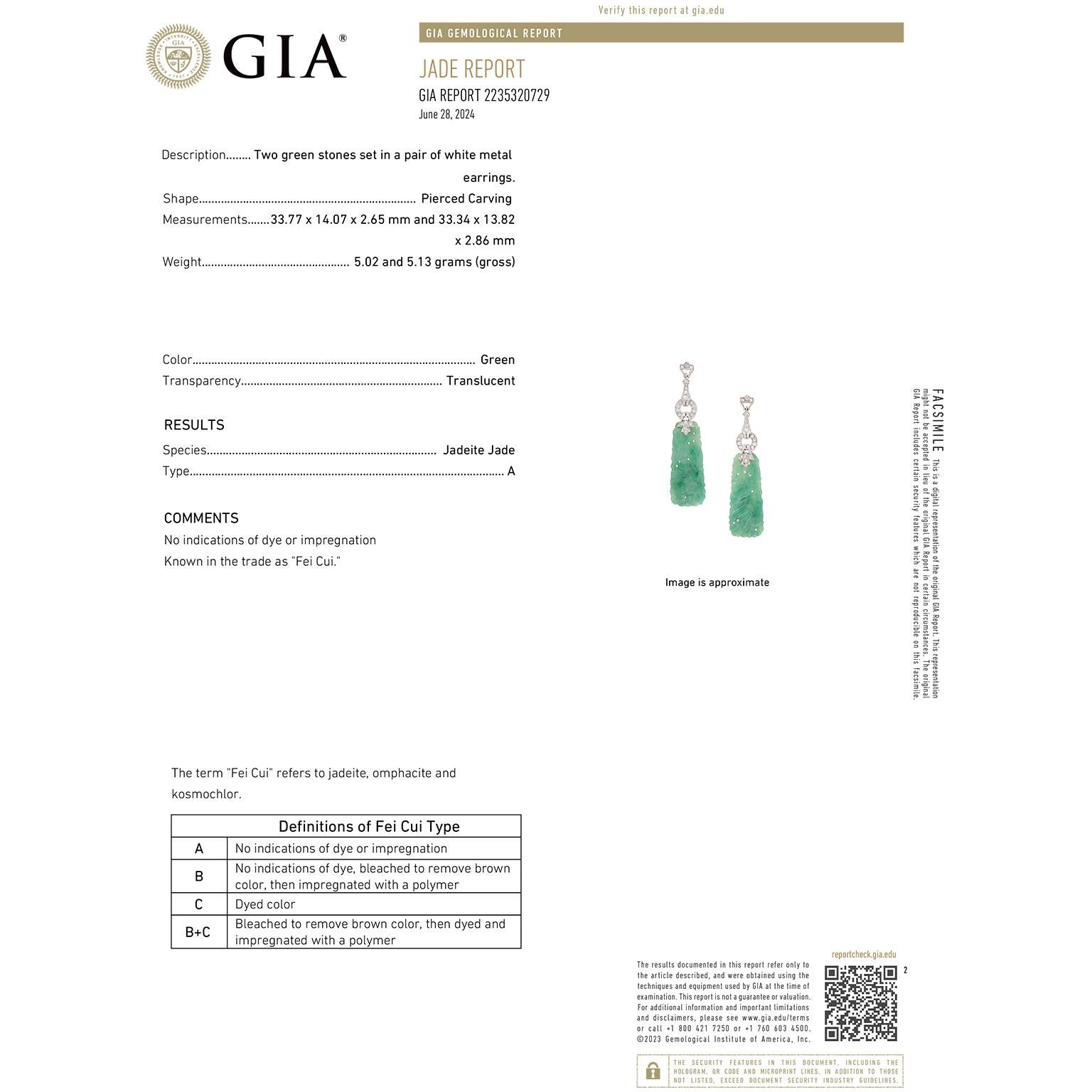 Orecchini lampadario in giada Art Deco GIA in vendita 3