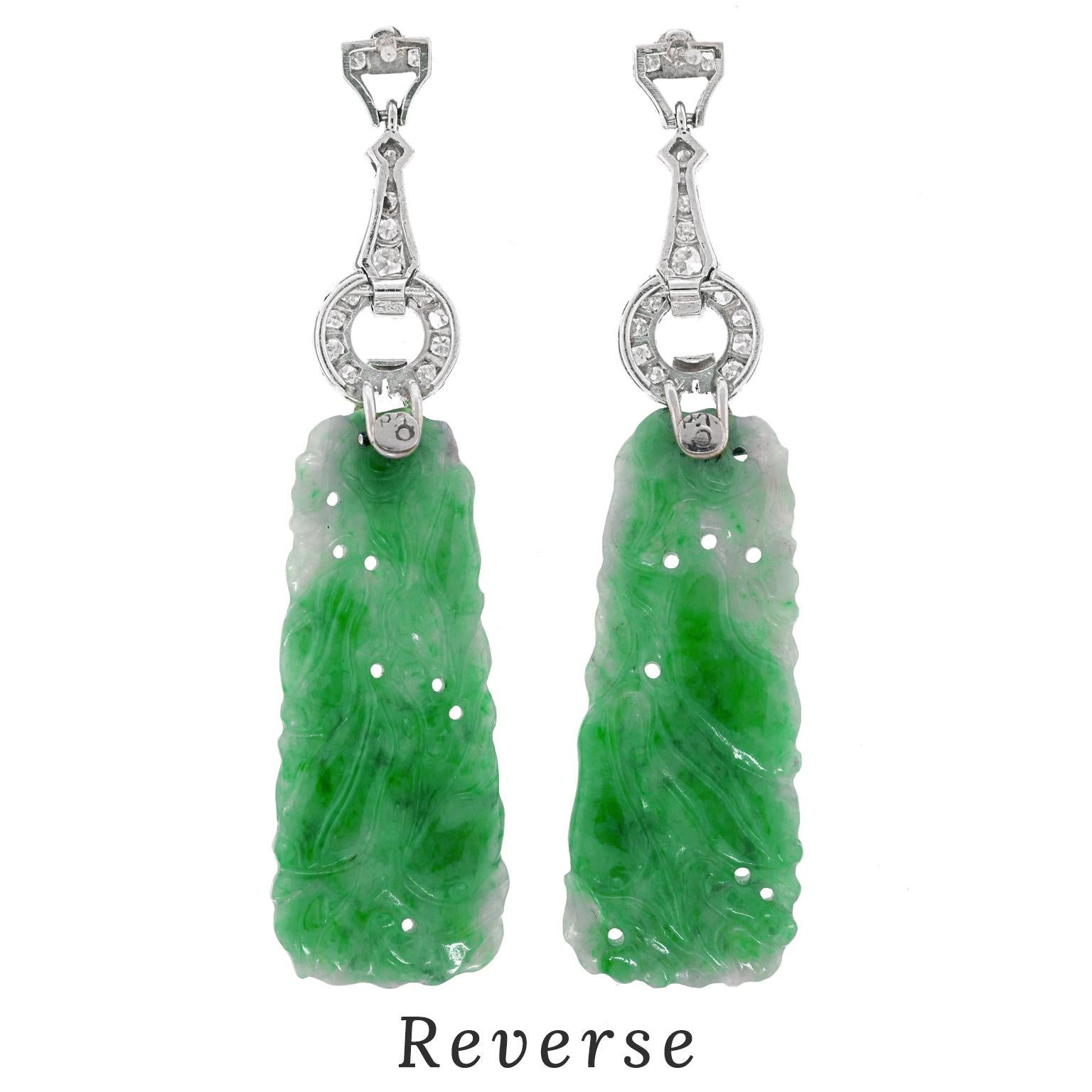 Orecchini lampadario in giada Art Deco GIA in vendita 4