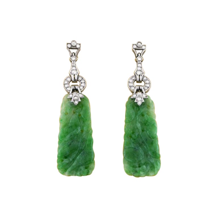 Orecchini lampadario in giada Art Deco GIA