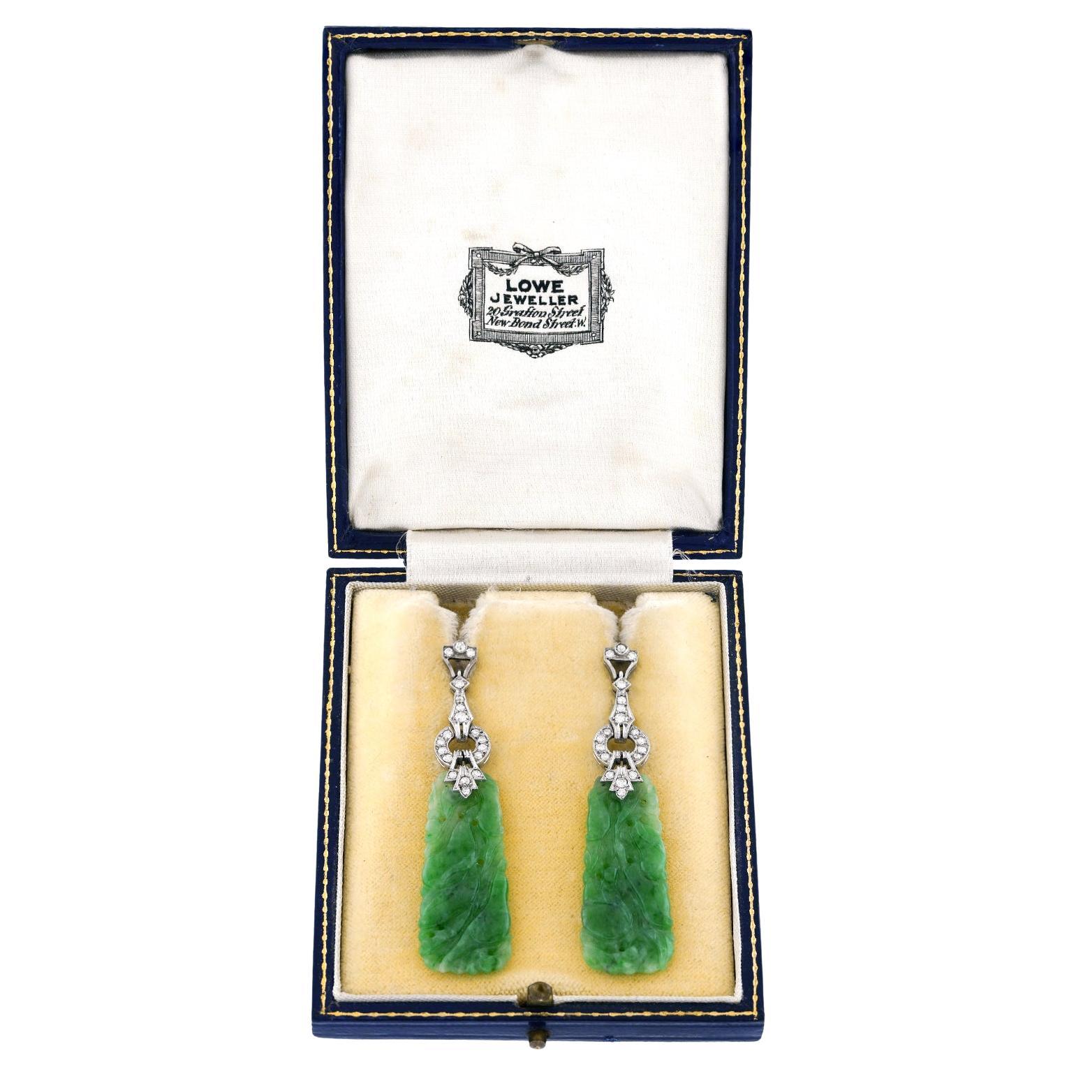 Art Deco Jade Chandelier Earrings GIA For Sale