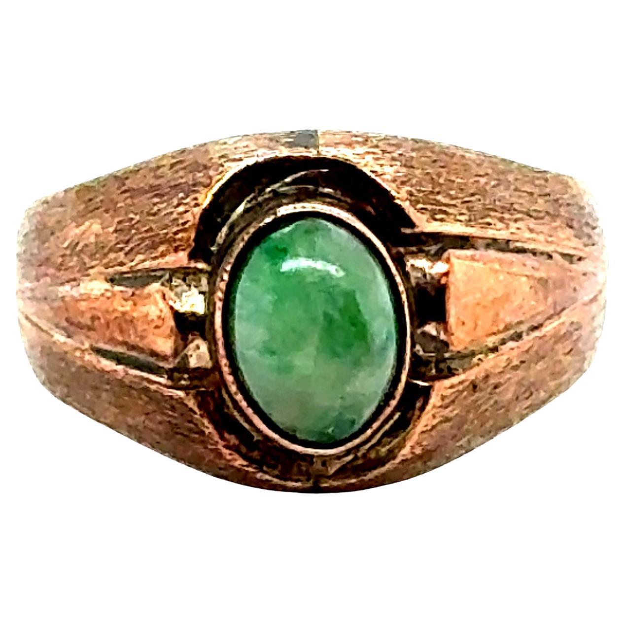 Art Deco Jade Cocktail Ring Oval Cabochon 14K Filigree Original 1930's Antique