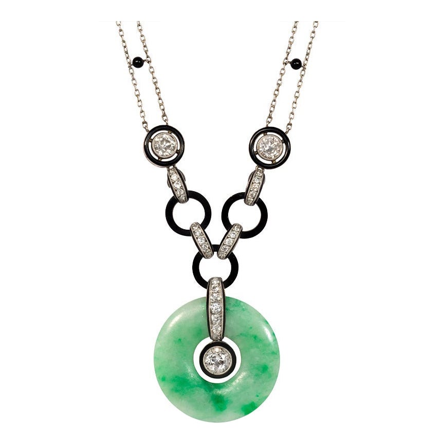 Art Deco jade, diamond, and onyx necklace