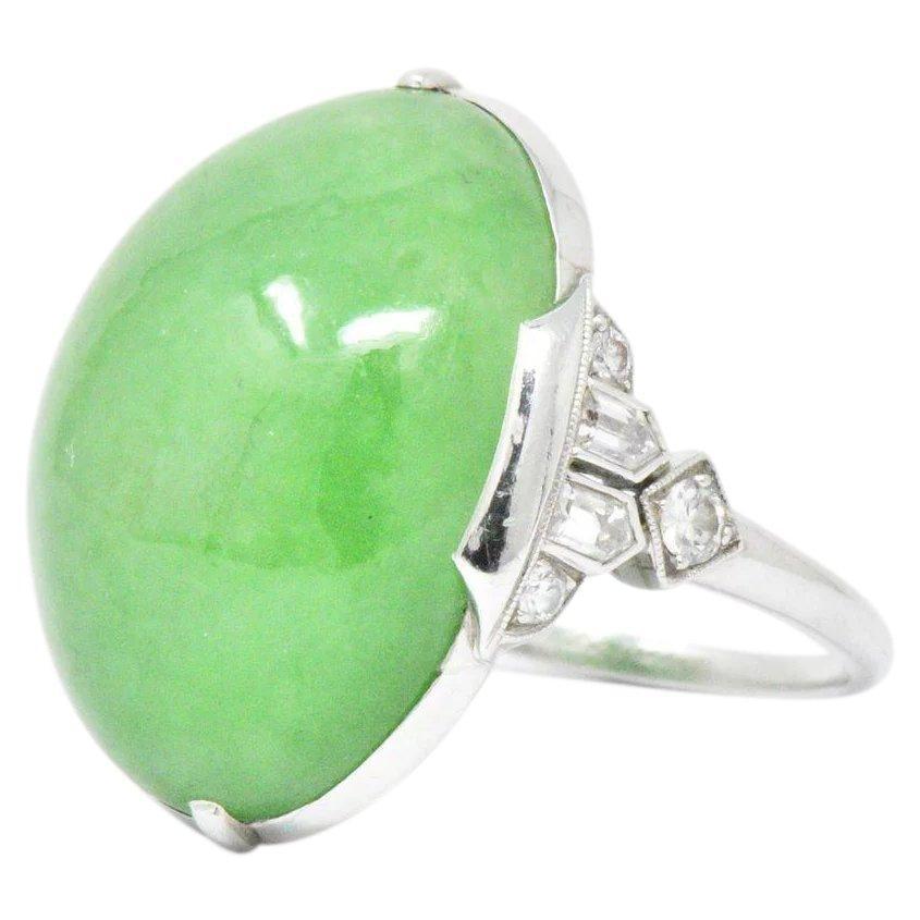 Art Deco Jade Diamond and Platinum Ring GIA