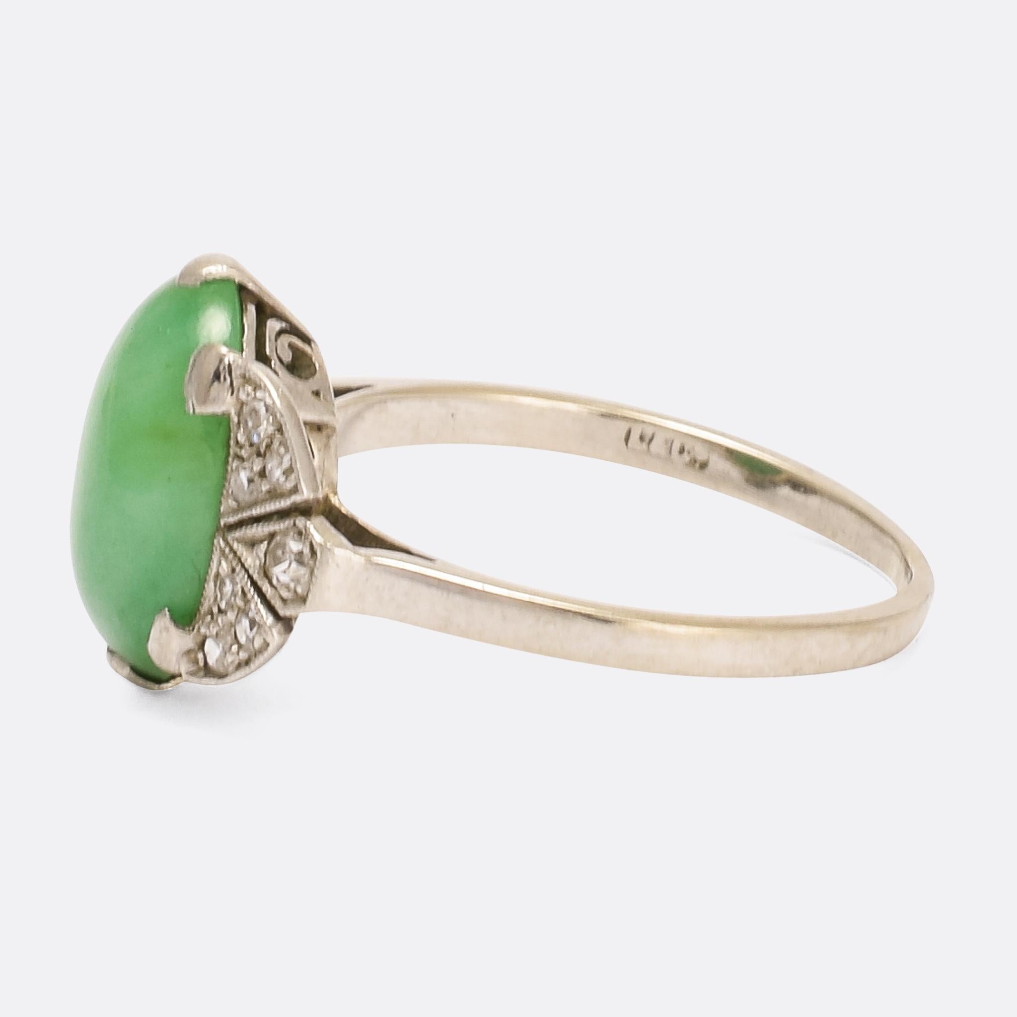 Art Deco Jade Diamond Cocktail Ring In Excellent Condition In Sale, Cheshire