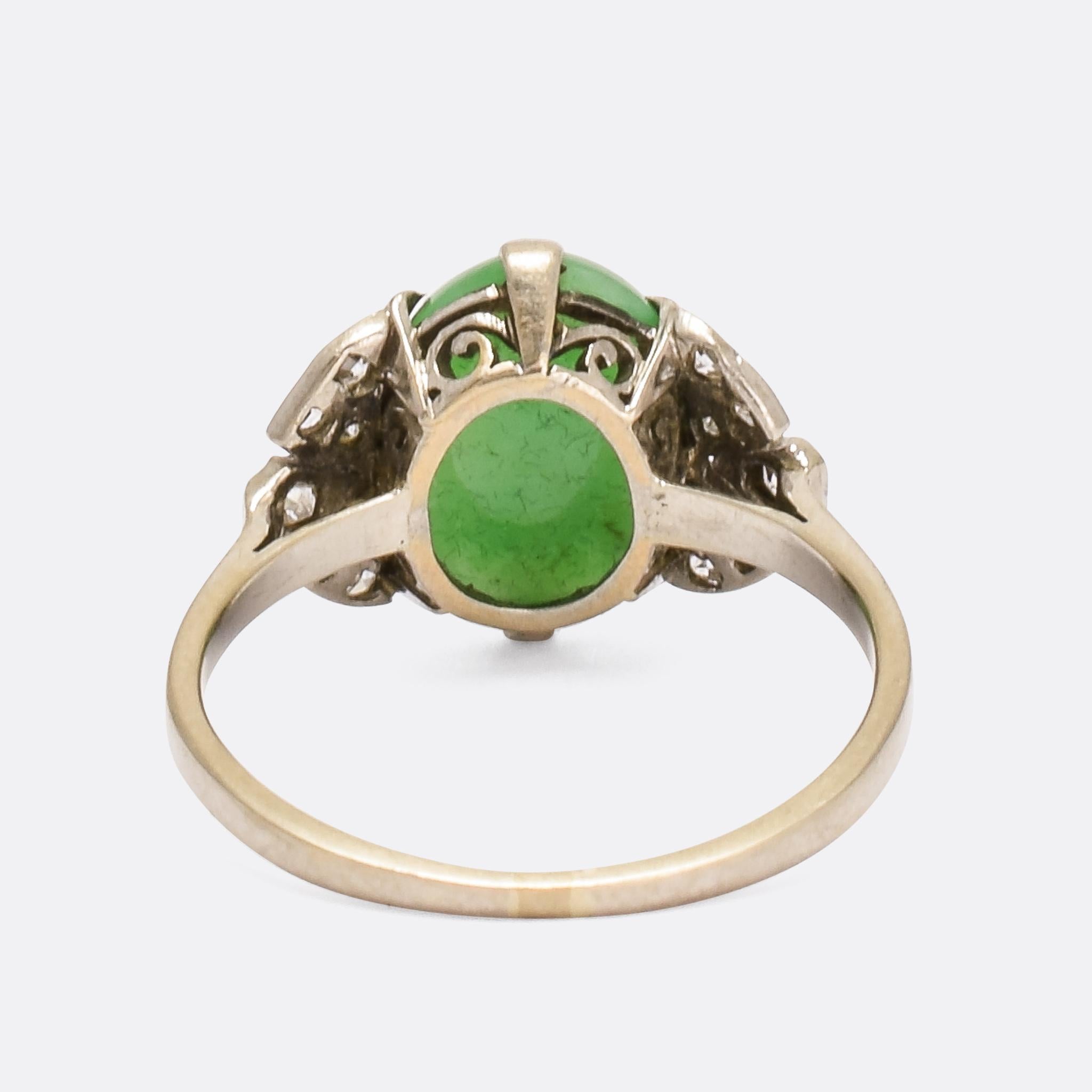 Women's Art Deco Jade Diamond Cocktail Ring