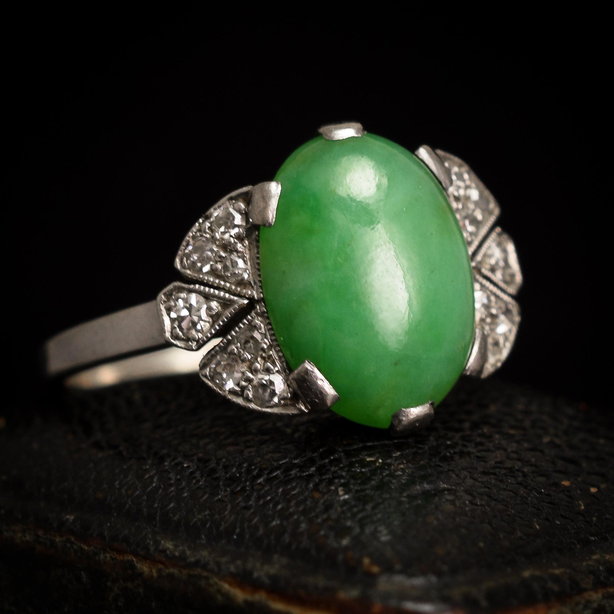 Art Deco Jade Diamond Cocktail Ring 2