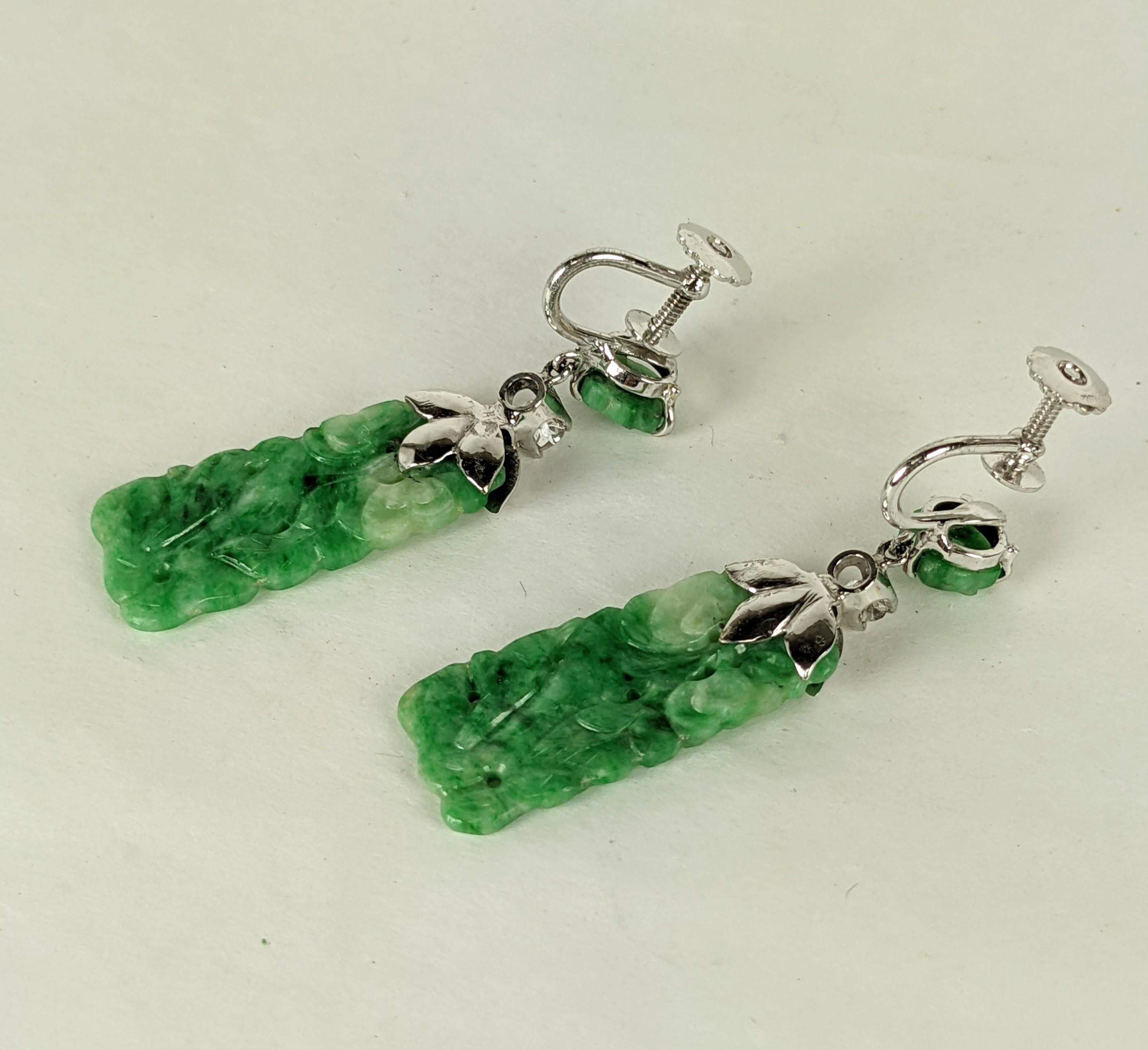 Art Deco Jade Diamond Earrings In Excellent Condition In Riverdale, NY