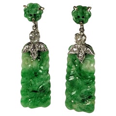 Art Deco Jade Diamond Earrings