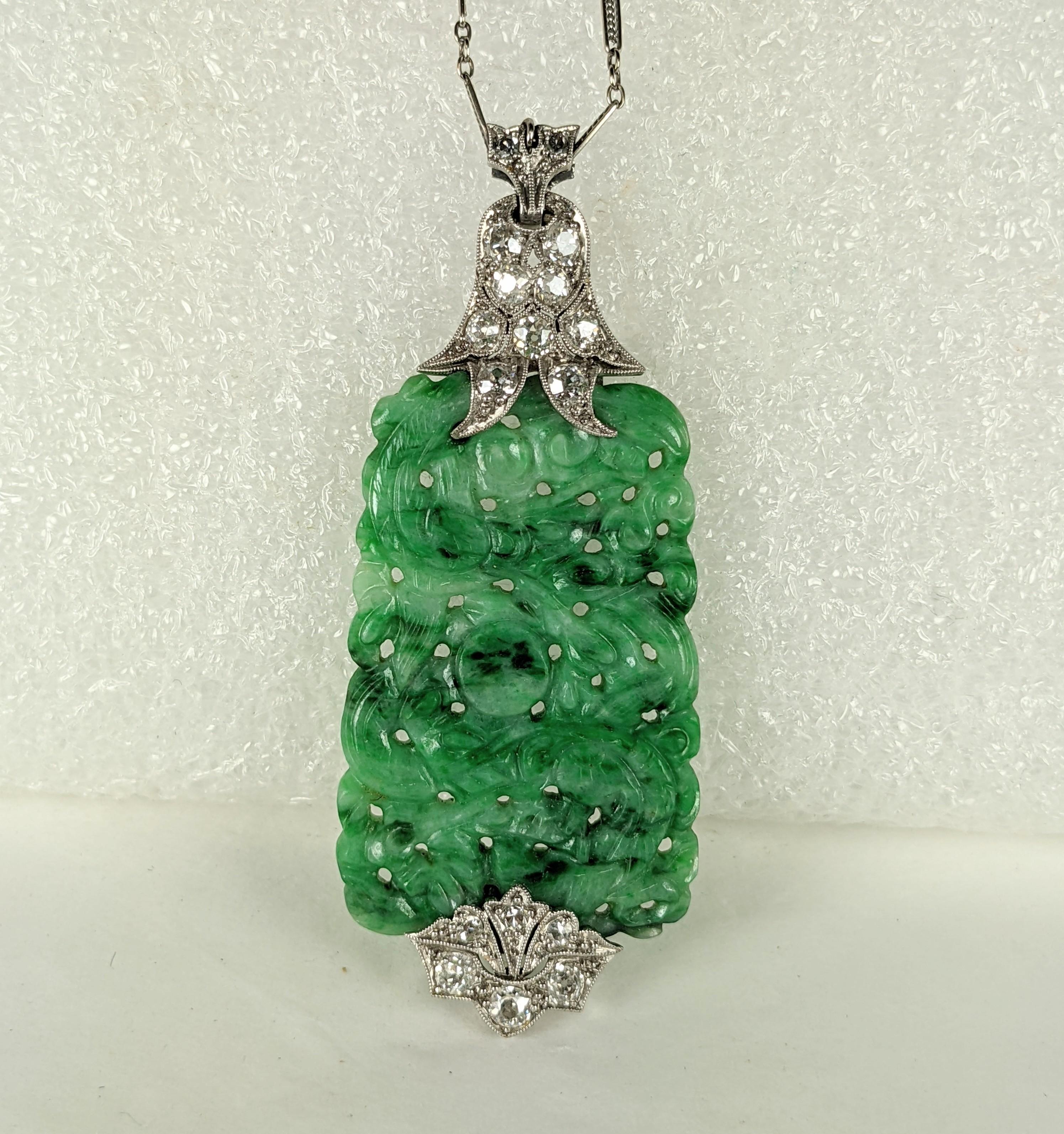 Women's Art Deco Jade Diamond Pendant For Sale