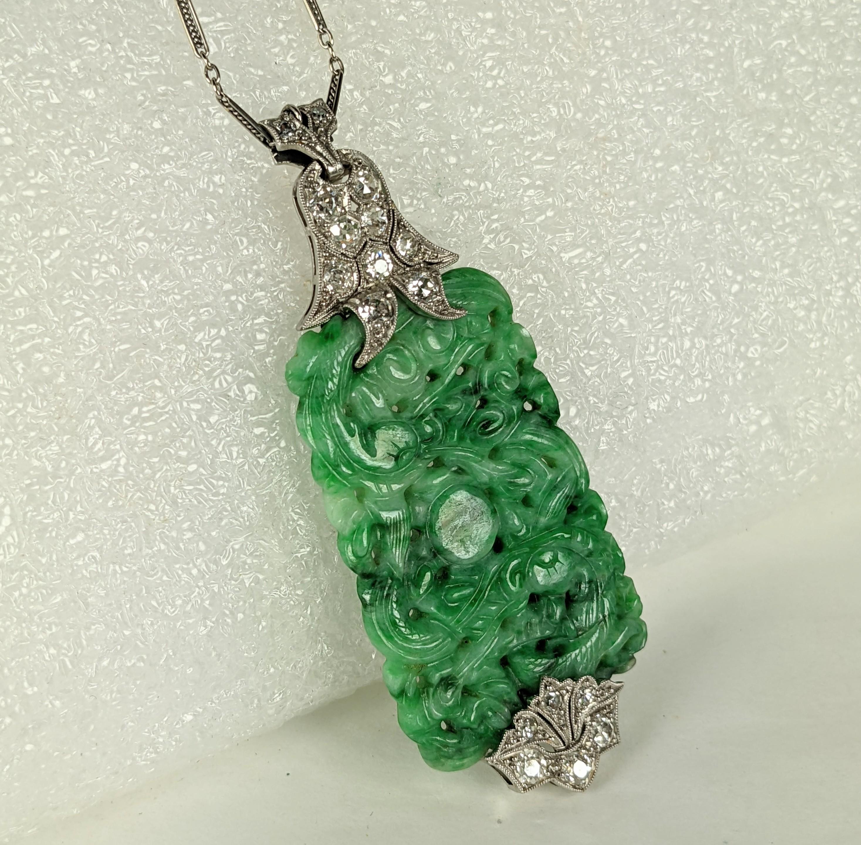 Art Deco Jade Diamond Pendant For Sale 1