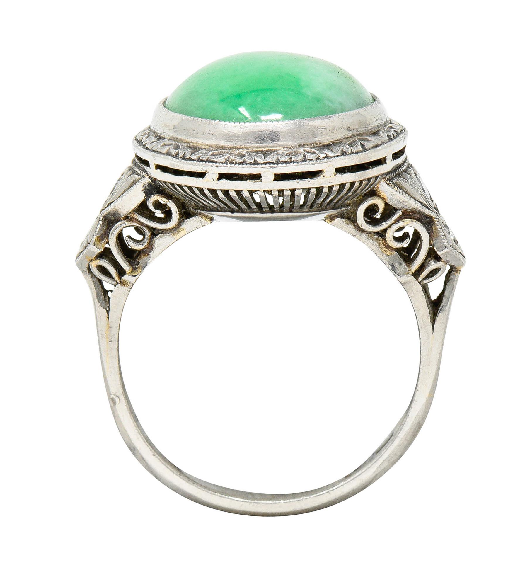 Art Deco Jade Diamond Platinum Cabochon Ring 6